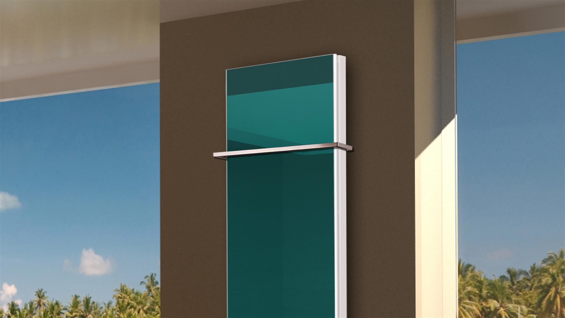 BADHEIZKÖRPER mit Glas Montevideo 6 Glasfront 180x47cm 1964Watt türkis +1 Halter 15mm SZAGATO Designheizkörper Handtuchheizkörper mit Mittelanschluss