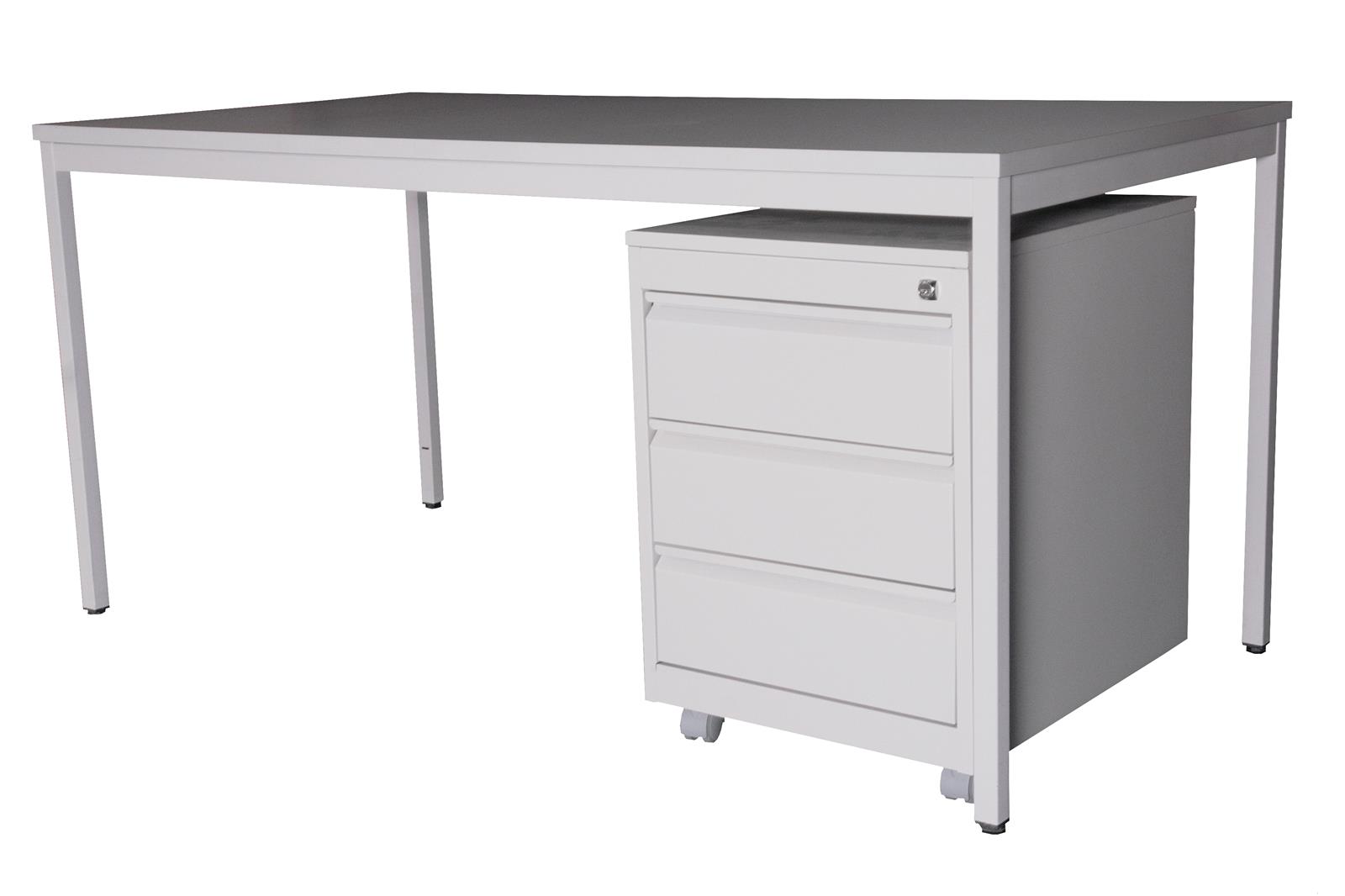 Schreibtisch 120cm SET + Rollcontainer 3-fach grau SZAGATO Made in Germany Schreibti Arbeitstisch Bürotisch Schreibtisch Büro Kinderschreibtisch