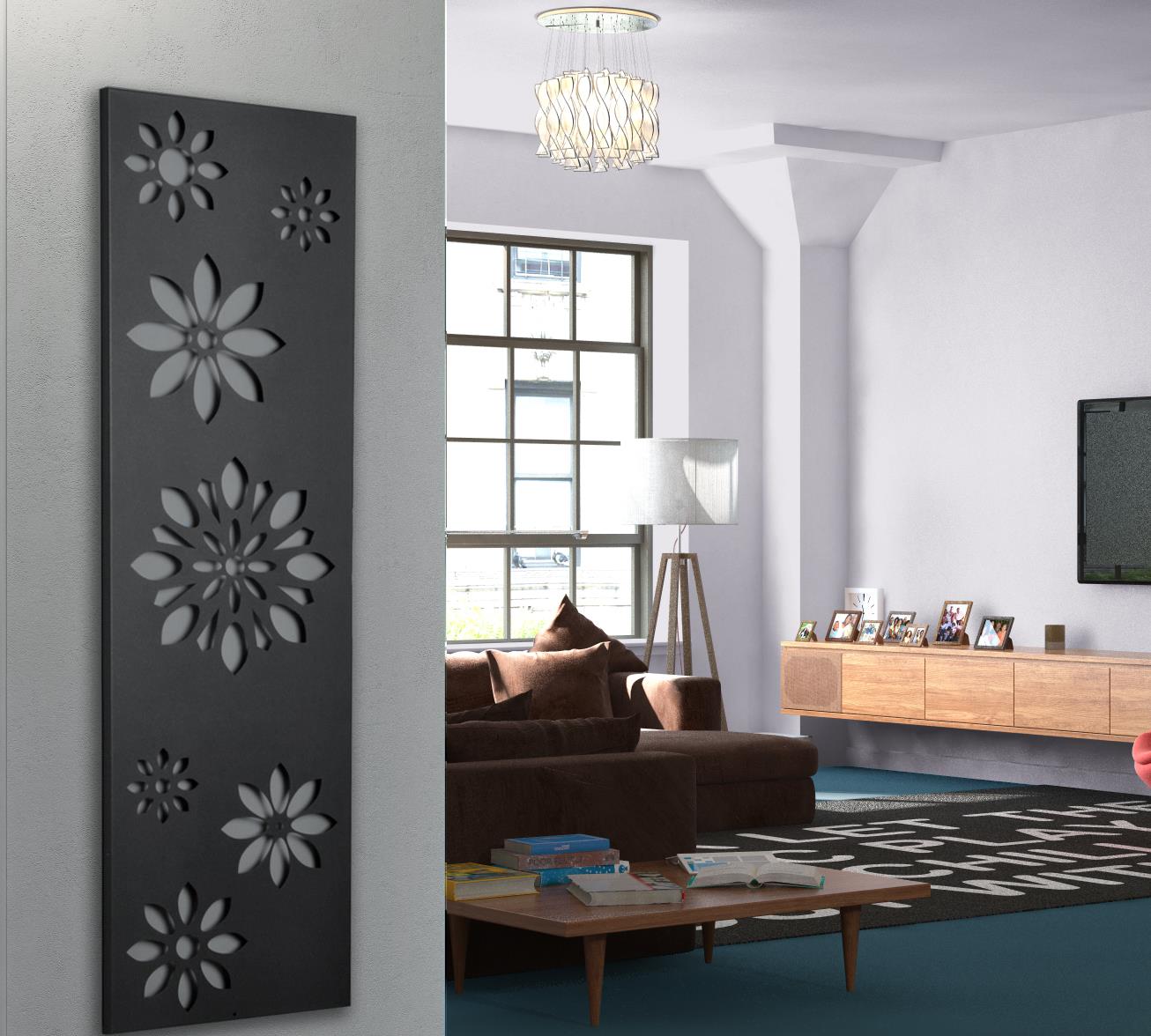 BADHEIZKÖRPER Design Flower 2 120x47cm 1118 Watt anthrazit moonstone SZAGATO Designheizkörper Handtuchheizkörper mit Mittelanschluss Handtuchwärmer
