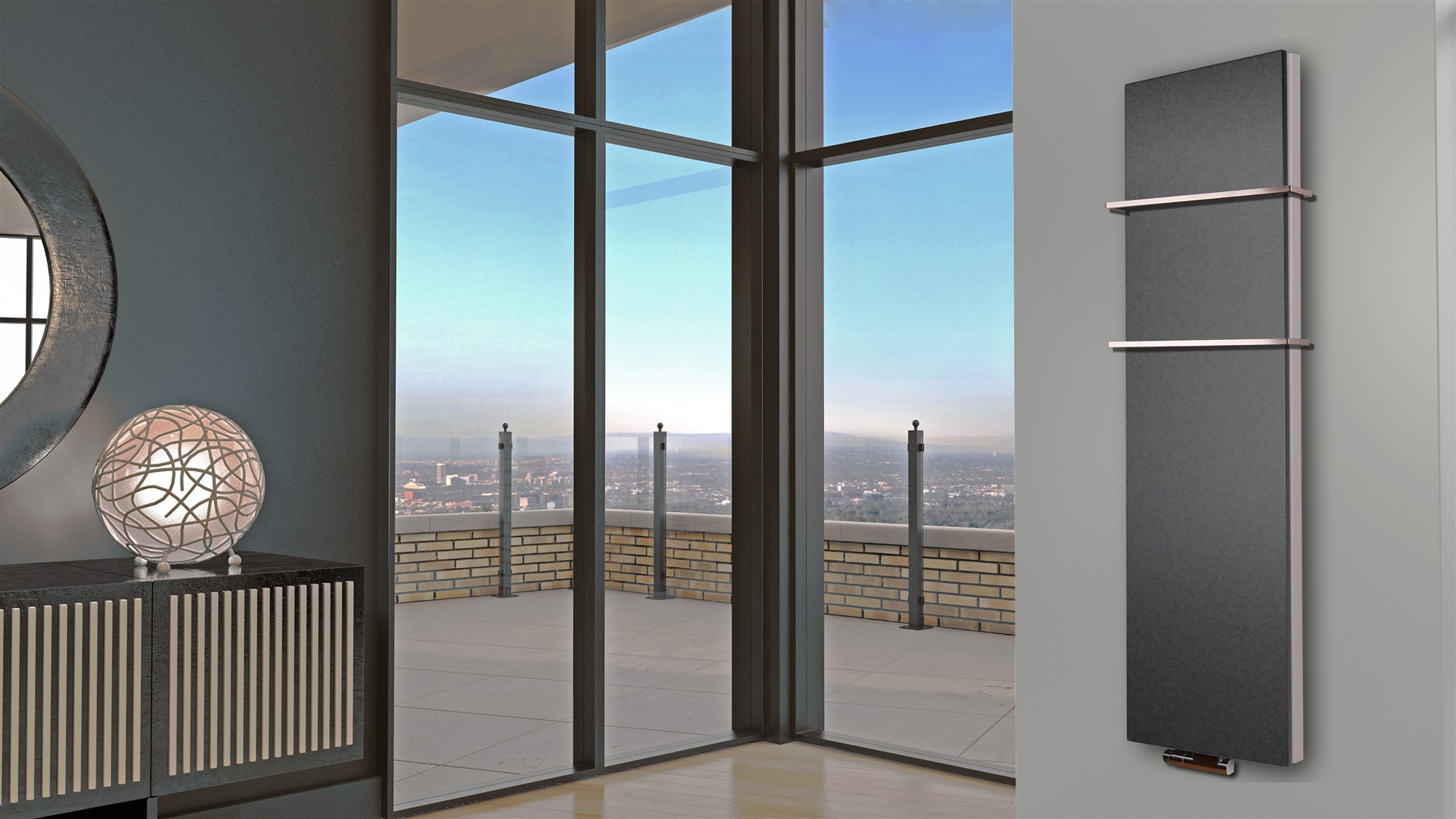 BADHEIZKÖRPER Design Mirror Steel 6 180x47cm 1964 Watt anthrazit - moonstone (+2 Halter 15mm) SZAGATO Designheizkörper Mittelanschluss Handtuchwärmer