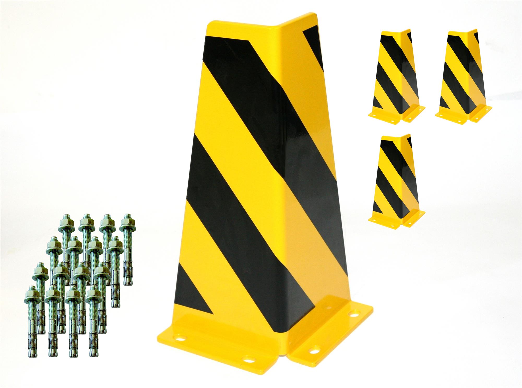 Rammschutz SET (4 Stück) 400x165x165x5 mm konisch + 16 Einschlagdübel SZAGATO Regal Anfahrschutz Regale Rammschutzbügel Rammschutze Anfahrschutze