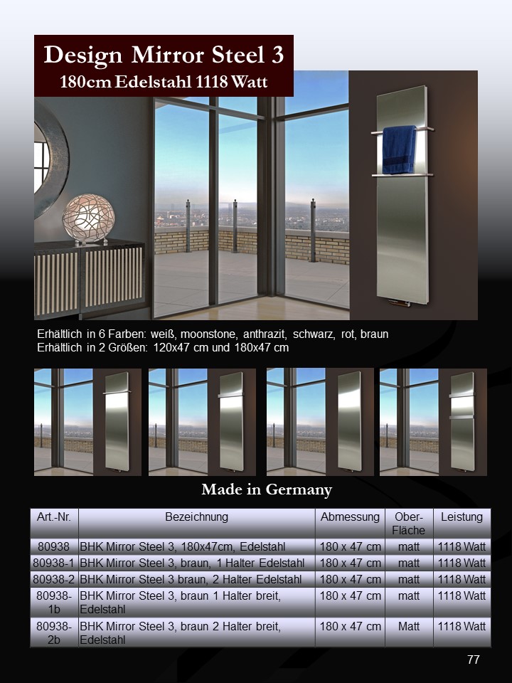 BADHEIZKÖRPER Design Mirror 3 180x47cm 1118 Watt Edelstahl matt SZAGATO Designheizkörper Handtuchheizkörper mit Mittelanschluss Handtuchwärmer BADHEIZKÖRPER Design Mirror 3 180x47cm 1118 Watt Edelstahl matt (+2 Halter 30mm) SZAGATO Designheizkörper Handtuchheizkörper mit Mittelanschluss