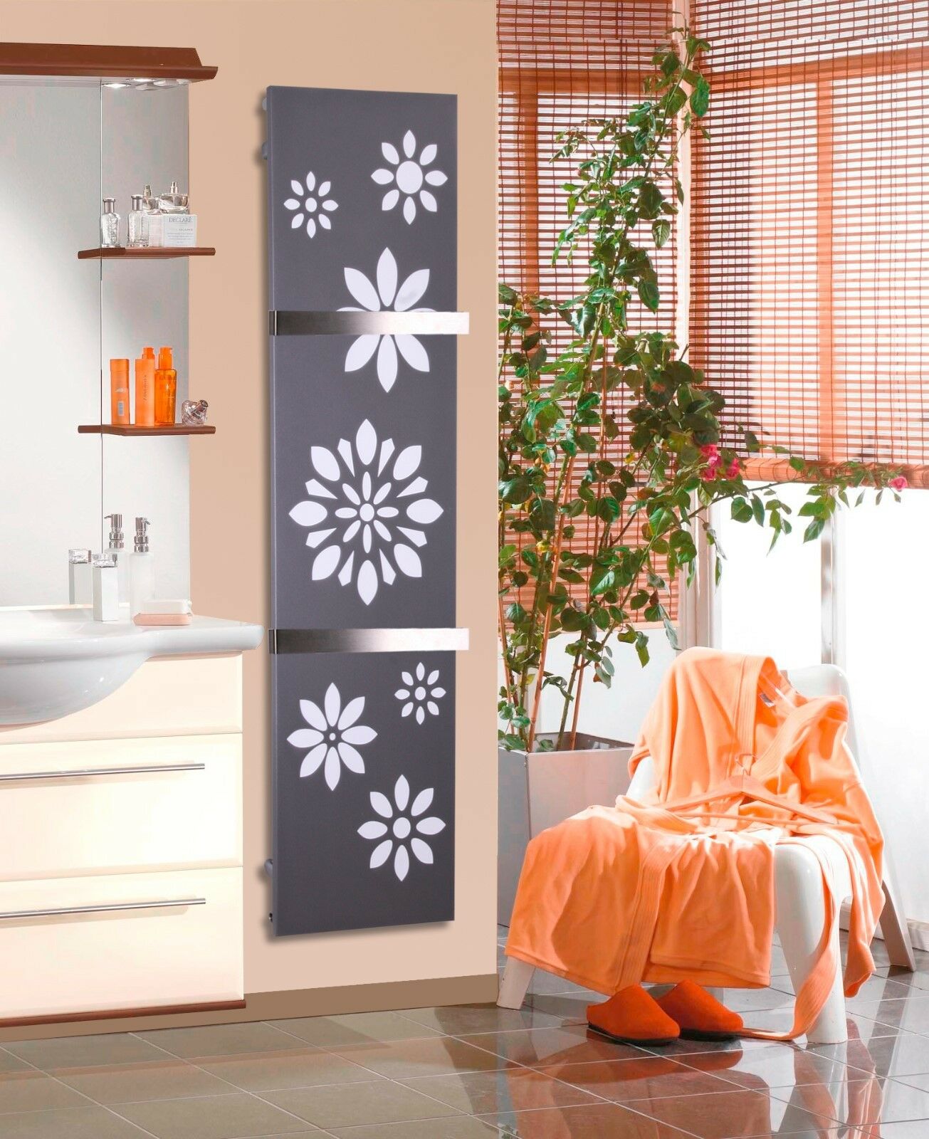 BADHEIZKÖRPER Design Flower 3 180x47cm 1118 Watt anthrazit - moonstone (+2 Halter 50mm) SZAGATO Designheizkörper mit Mittelanschluss Handtuchwärmer