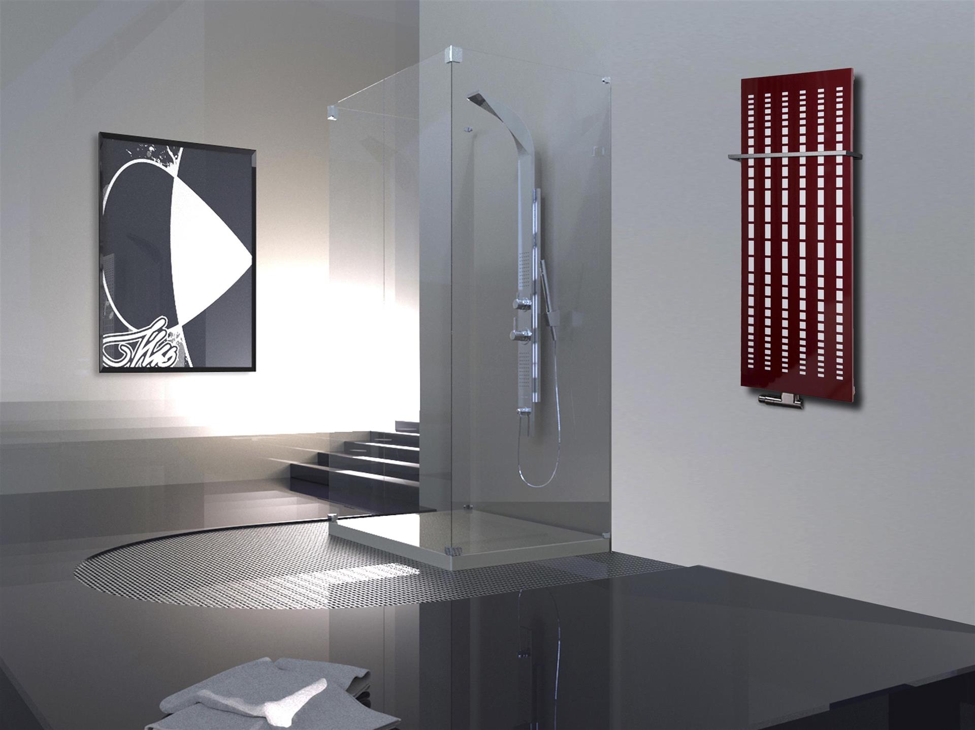 BADHEIZKÖRPER Design broken Mirror 2 120x47cm 799Watt rot (+1 Halter 15mm) SZAGATO Designheizkörper Handtuchheizkörper Mittelanschluss Handtuchwärmer