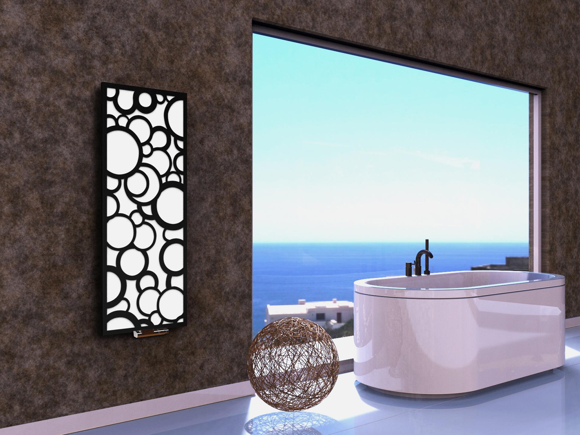 BADHEIZKÖRPER Design Kreta 2 120x47cm 799 Watt weiß schwarz SZAGATO Designheizkörper Handtuchheizkörper mit Mittelanschluss Handtuchwärmer