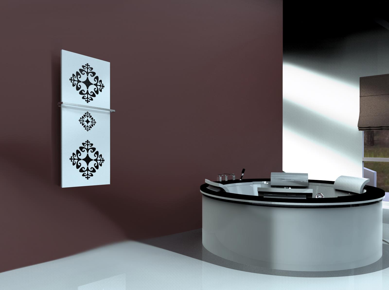 BADHEIZKÖRPER Design Ornaments 2 120x47cm 799 Watt weiß (+1 Halter 15mm) SZAGATO Designheizkörper Handtuchheizkörper Mittelanschluss Handtuchwärmer