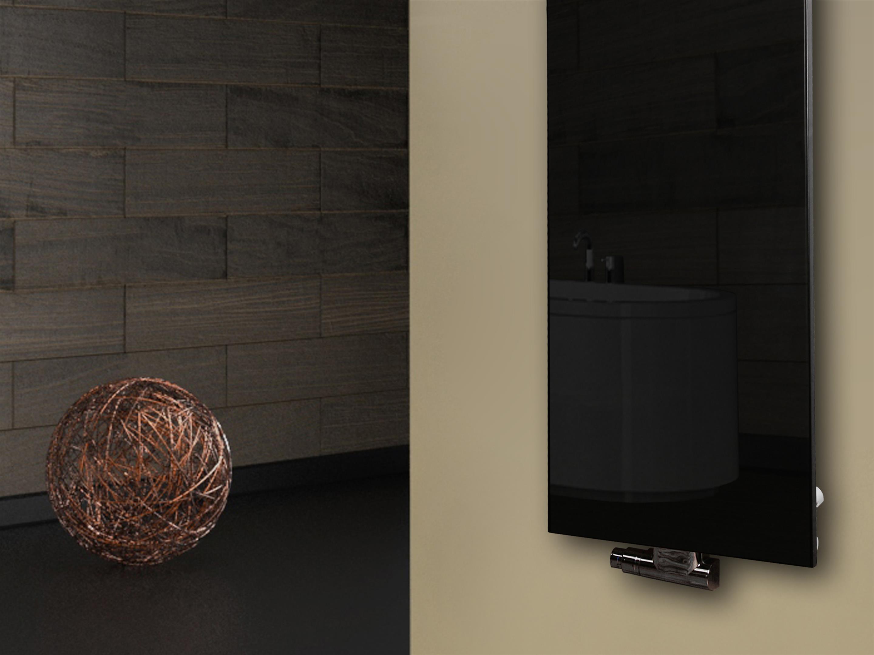 Badheizkörper mit Glas Design Montevideo 3 Glasfront 180x47cm 1118 Watt schwarz SZAGATO Design Handtuchheizkörper mit Mittelanschluss Handtuchwärmer