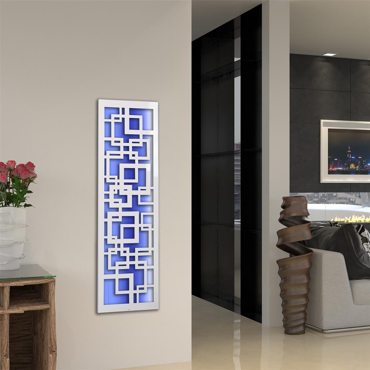 Wandgarderobe mit LED Quadrat 140x40cm weiß SZAGATO Made in Germany LED Wandgarderobe weiß Garderobenpaneel Garderobenleiste Flur-Garderobe mit LED