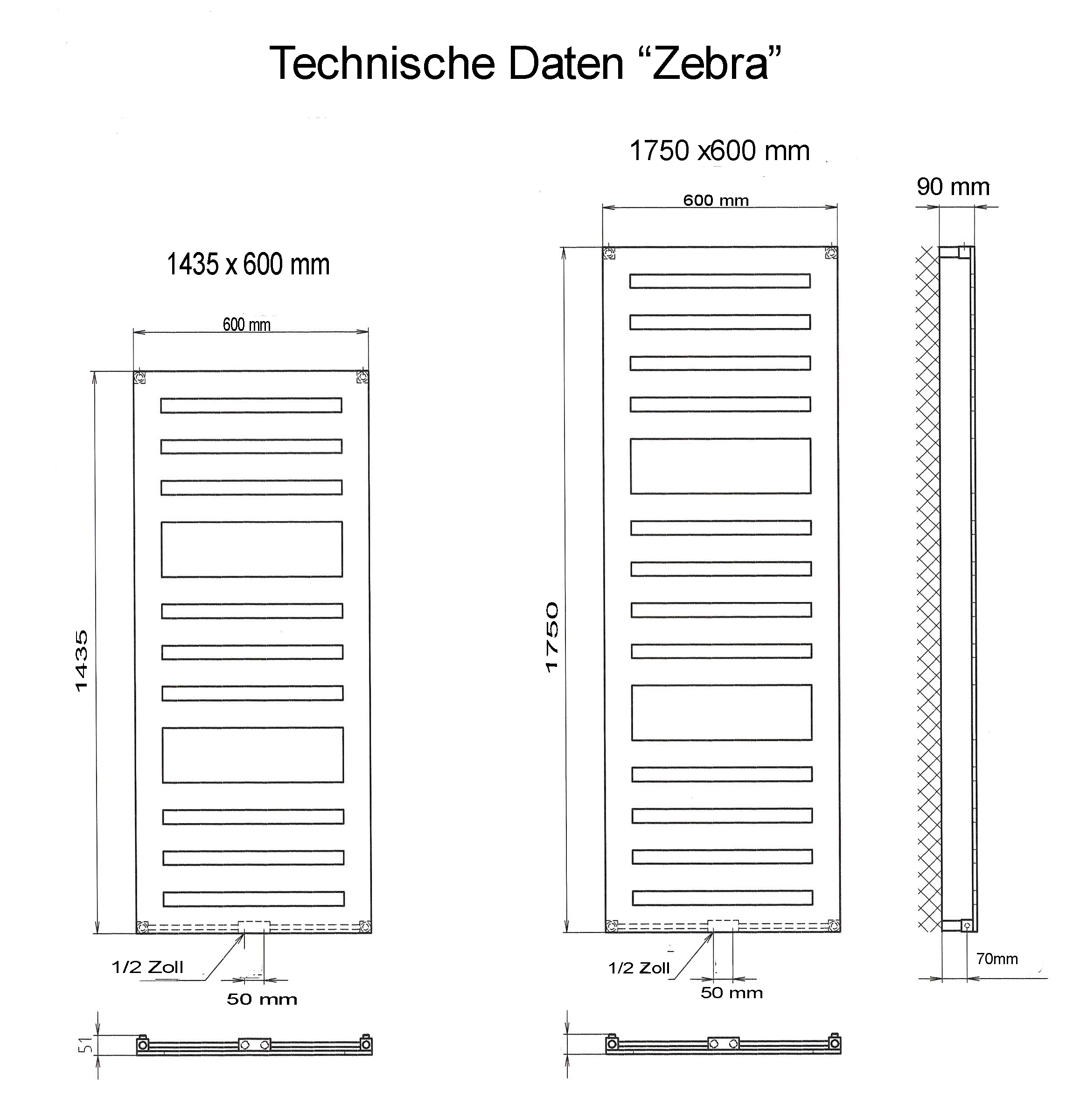 BADHEIZKÖRPER Design Zebra 3 175x60cm 1302 Watt weiß SZAGATO Designheizkörper Handtuchheizkörper mit Mittelanschluss Handtuchwärmer