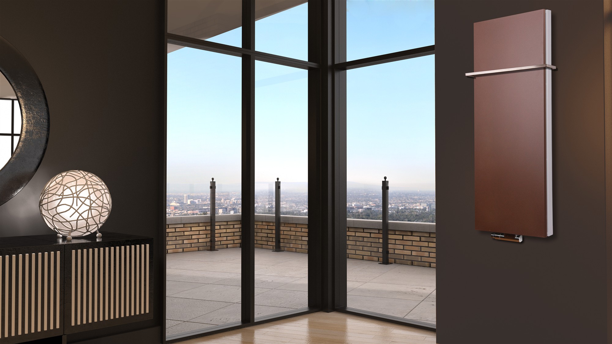 BADHEIZKÖRPER Design Mirror Steel 5 120x47cm 1458 Watt braun (+1 Halter 15mm) SZAGATO Designheizkörper Handtuchheizkörper mit Mittelanschluss