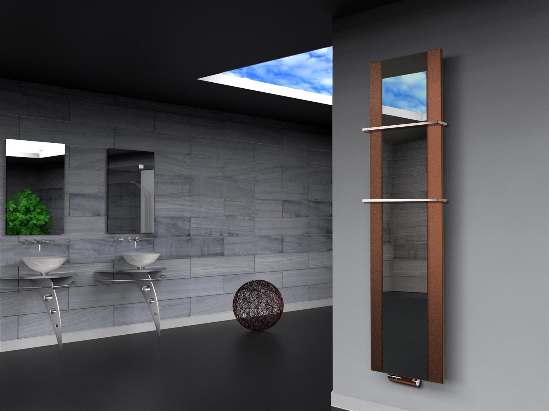 BADHEIZKÖRPER mit Spiegel Design Singapur 3 180x47cm 1118 Watt braun  (+2 Halter 15mm) SZAGATO Designheizkörper mit Mittelanschluss Handtuchwärmer