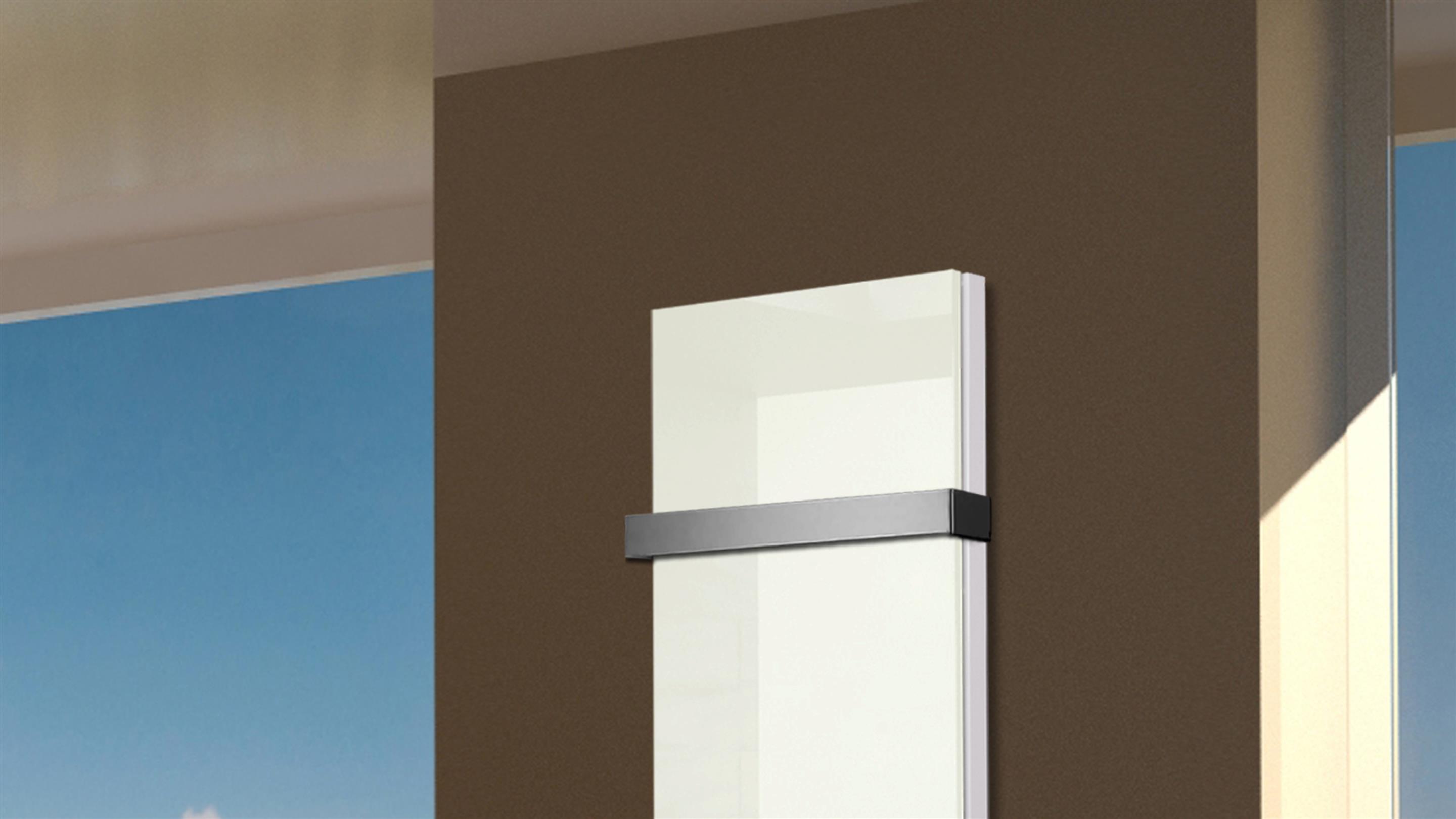 BADHEIZKÖRPER mit Glas Montevideo 5 Glasfront 120x47cm 1458 Watt weiß +1 Halter 50mm SZAGATO Designheizkörper Handtuchheizkörper mit Mittelanschluss