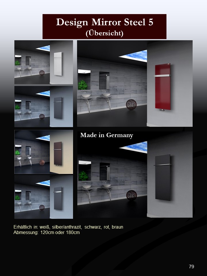 BADHEIZKÖRPER Design Mirror 5 120x47cm 1458 Watt Edelstahl matt (+1 Halter 50mm) SZAGATO Designheizkörper Handtuchheizkörper mit Mittelanschluss