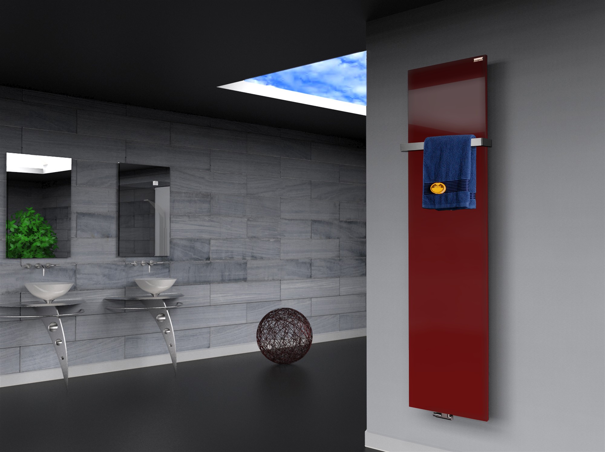 BADHEIZKÖRPER Design Mirror Steel 3 180x47cm 1118 Watt rot +1 Halter 30mm SZAGATO Designheizkörper Handtuchheizkörper Mittelanschluss Handtuchwärmer