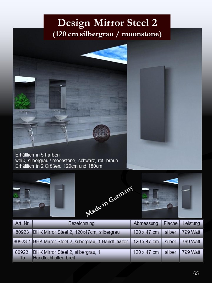 BADHEIZKÖRPER Design Mirror Steel 2 120x47cm 799 Watt anthrazit - moonstone (+1 Halter 30mm) SZAGATO Designheizkörper Mittelanschluss Handtuchwärmer