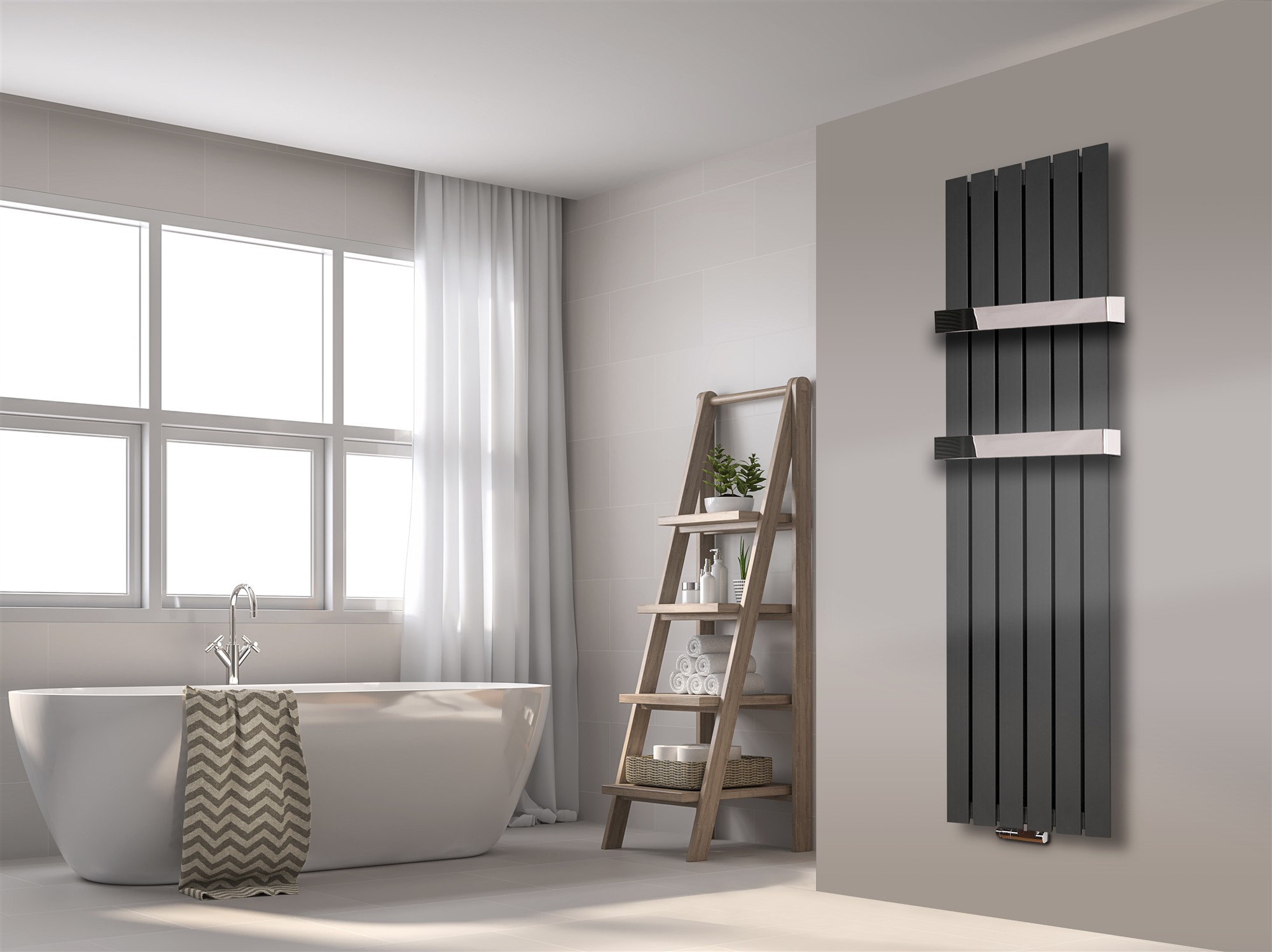 BADHEIZKÖRPER Design Peking 3 180x47cm anthrazit - moonstone (+2 Halter 50mm Hochglanz) SZAGATO Handtuchheizkörper mit Mittelanschluss