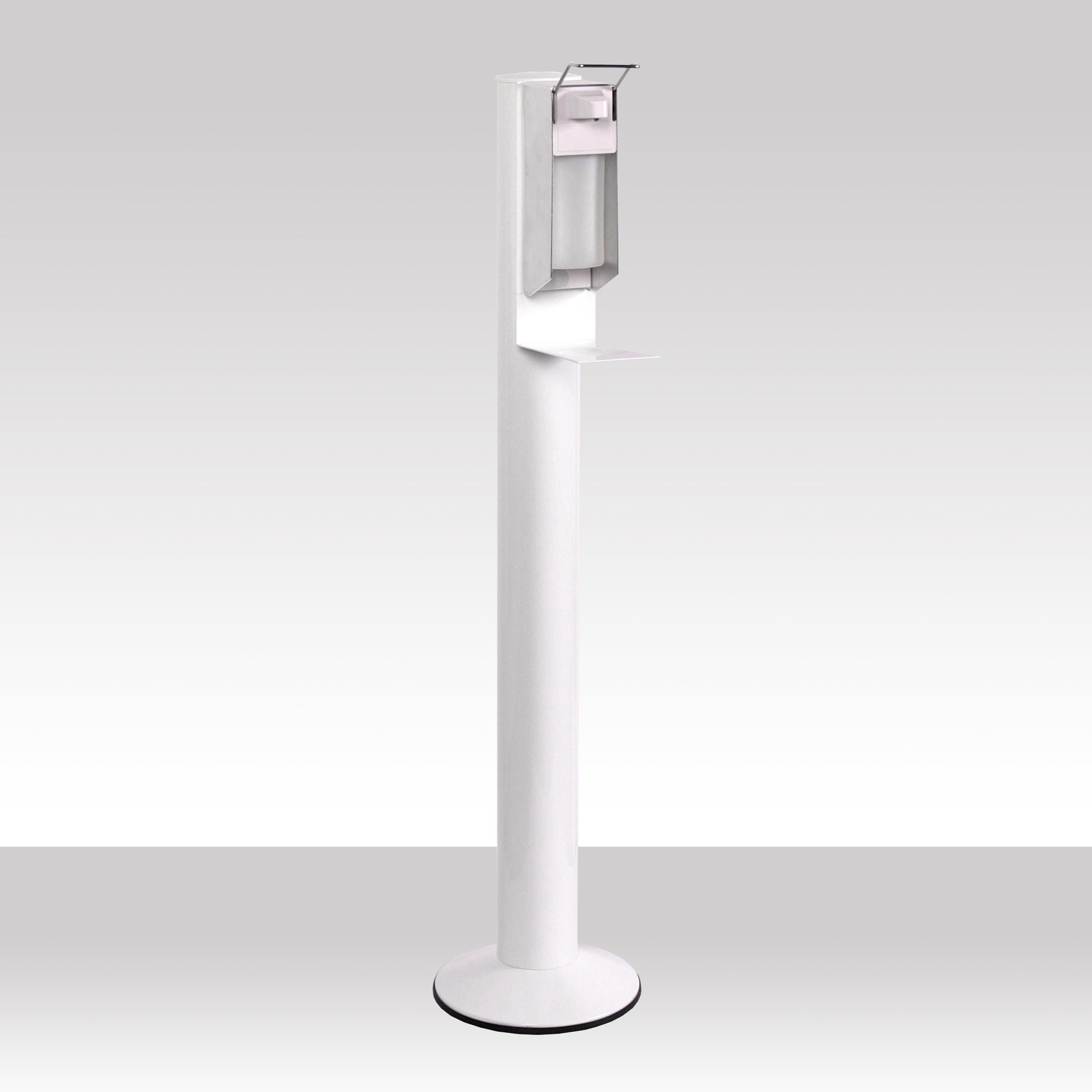 Desinfektionsmittelspender Rund HxØ 118x25cm ALU weiß lackiert + Spender Szagato Desinfektionsspender Desinfektionssäule Handdesinfektionsspender