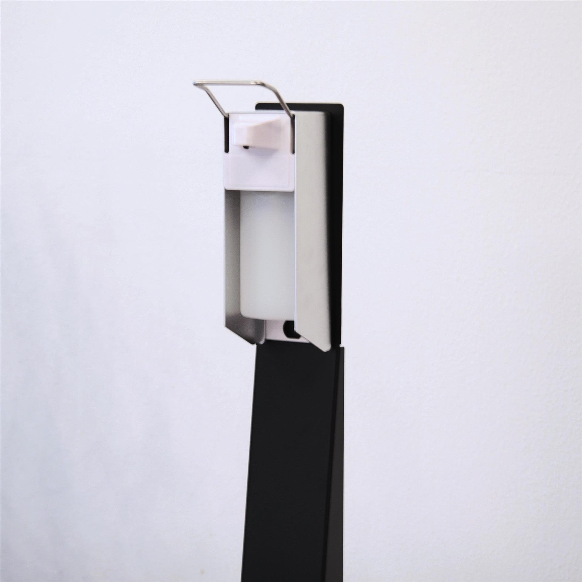 Desinfektionsmittelspender Pyramide HxBxT 118x36x36cm schwarz 1  + Spender Szagato Desinfektionsspender Desinfektionssäule Handdesinfektionsspender
