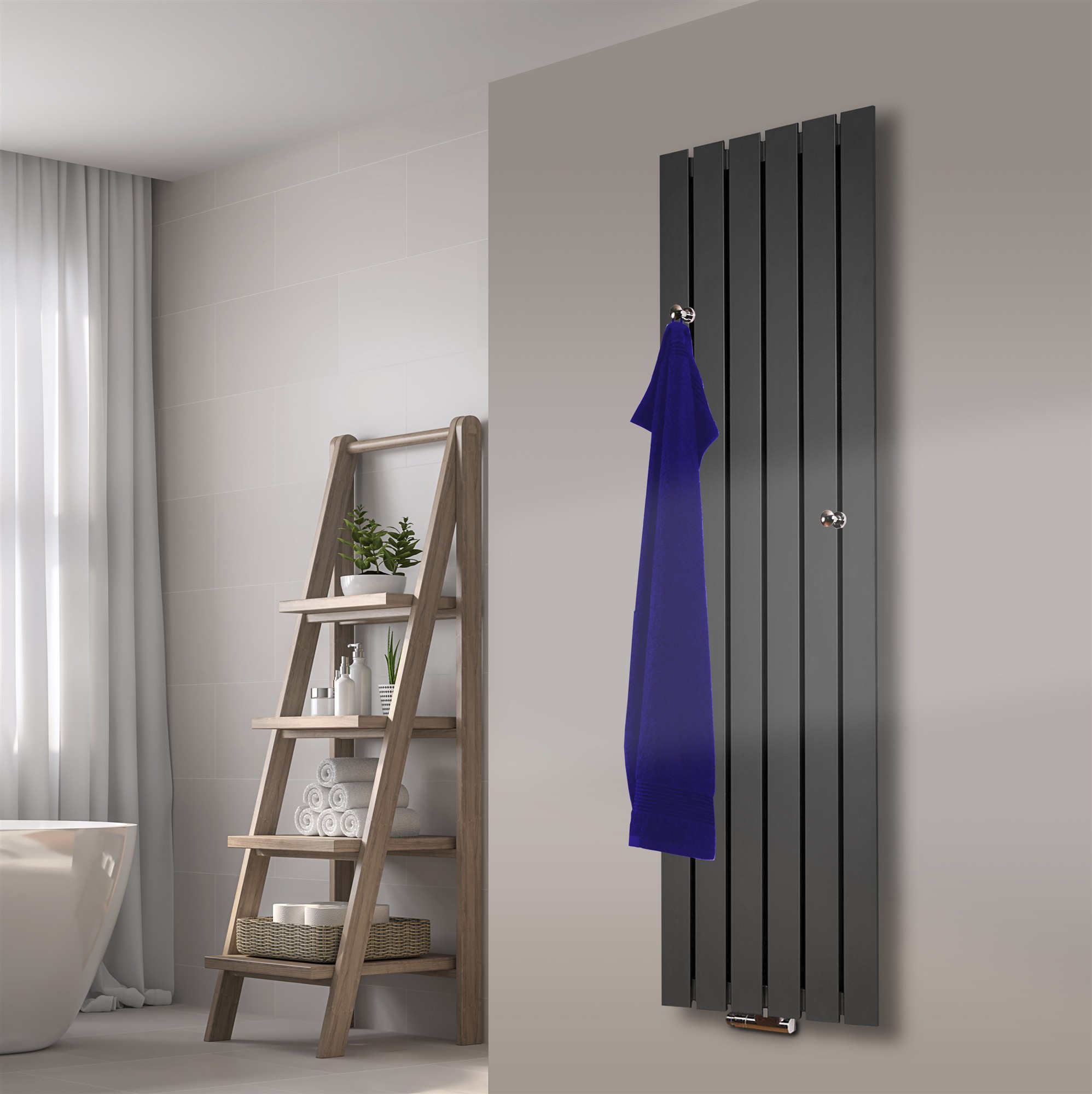 BADHEIZKÖRPER Design Peking 3 180x47cm anthrazit - moonstone (+ 2 Knopfhalter) SZAGATO Handtuchheizkörper mit Mittelanschluss Handtuchwärmer
