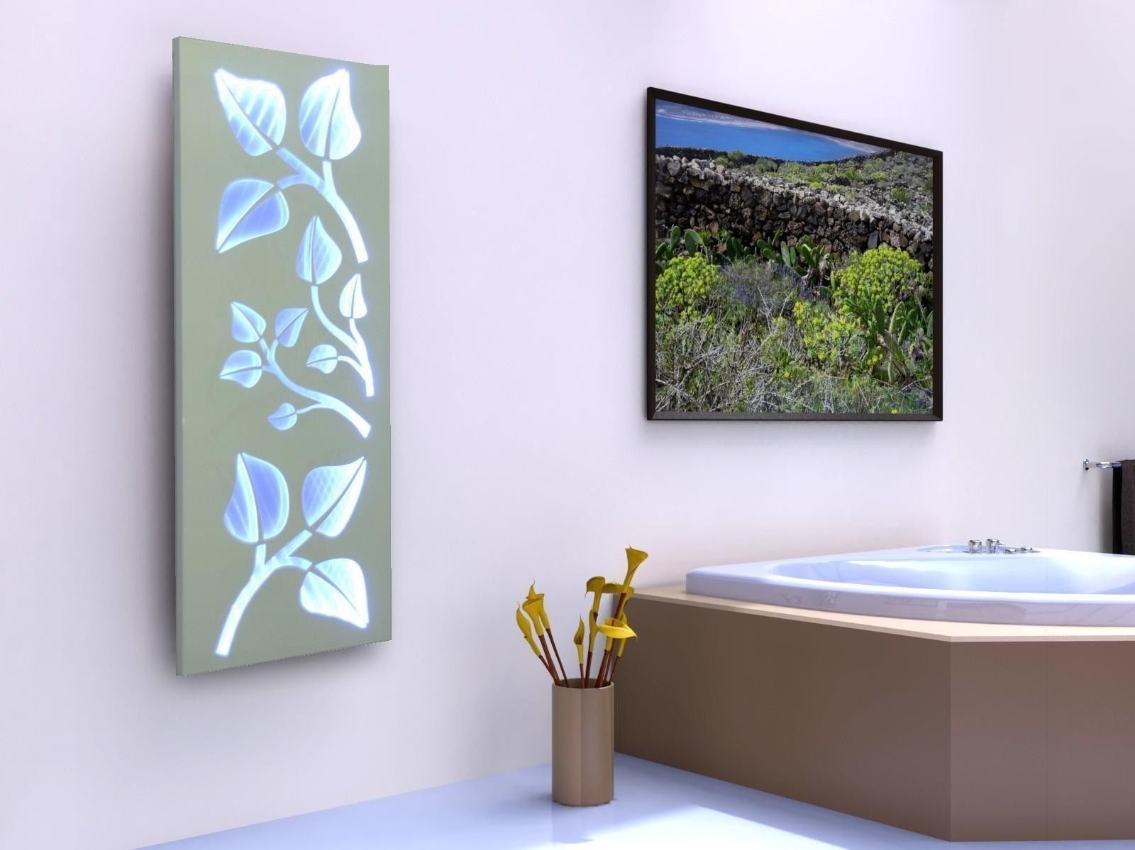 Badheizkörper mit LED Design Leaves 2 120x47cm 799 Watt weiß SZAGATO Designheizkörper Handtuchheizkörper mit Mittelanschluss Handtuchwärmer