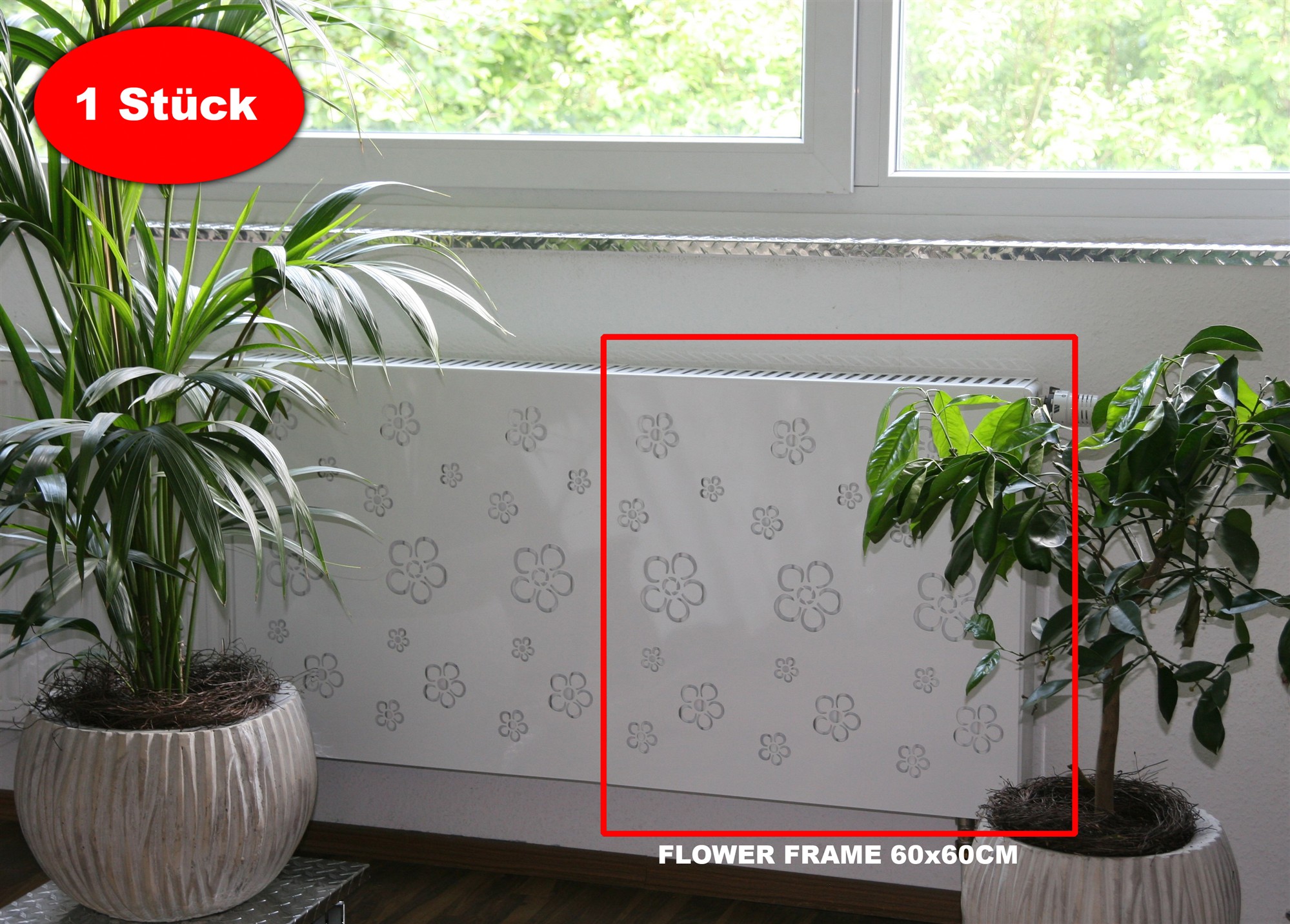 Heizkörperverkleidung 60 x 60cm Flower Frame weiß (1 Stück) SZAGATO Heizungsverkleidung Verkleidung Heizkörper Abdeckung Heizkörper Heizungsabdeckung