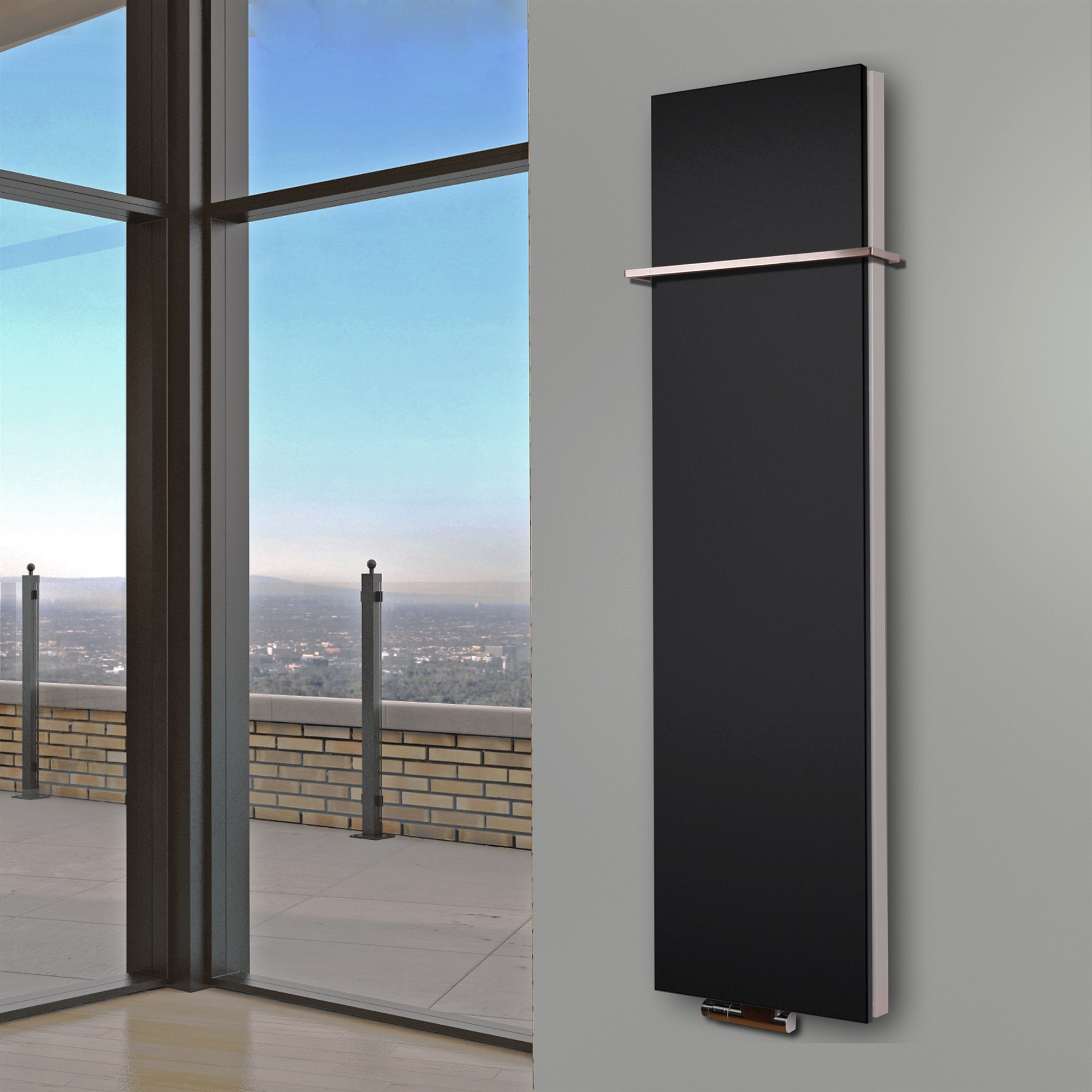 BADHEIZKÖRPER Design Mirror Steel 6 180x47cm 1964 Watt schwarz (+1 Halter 15mm) SZAGATO Designheizkörper Handtuchheizkörper mit Mittelanschluss
