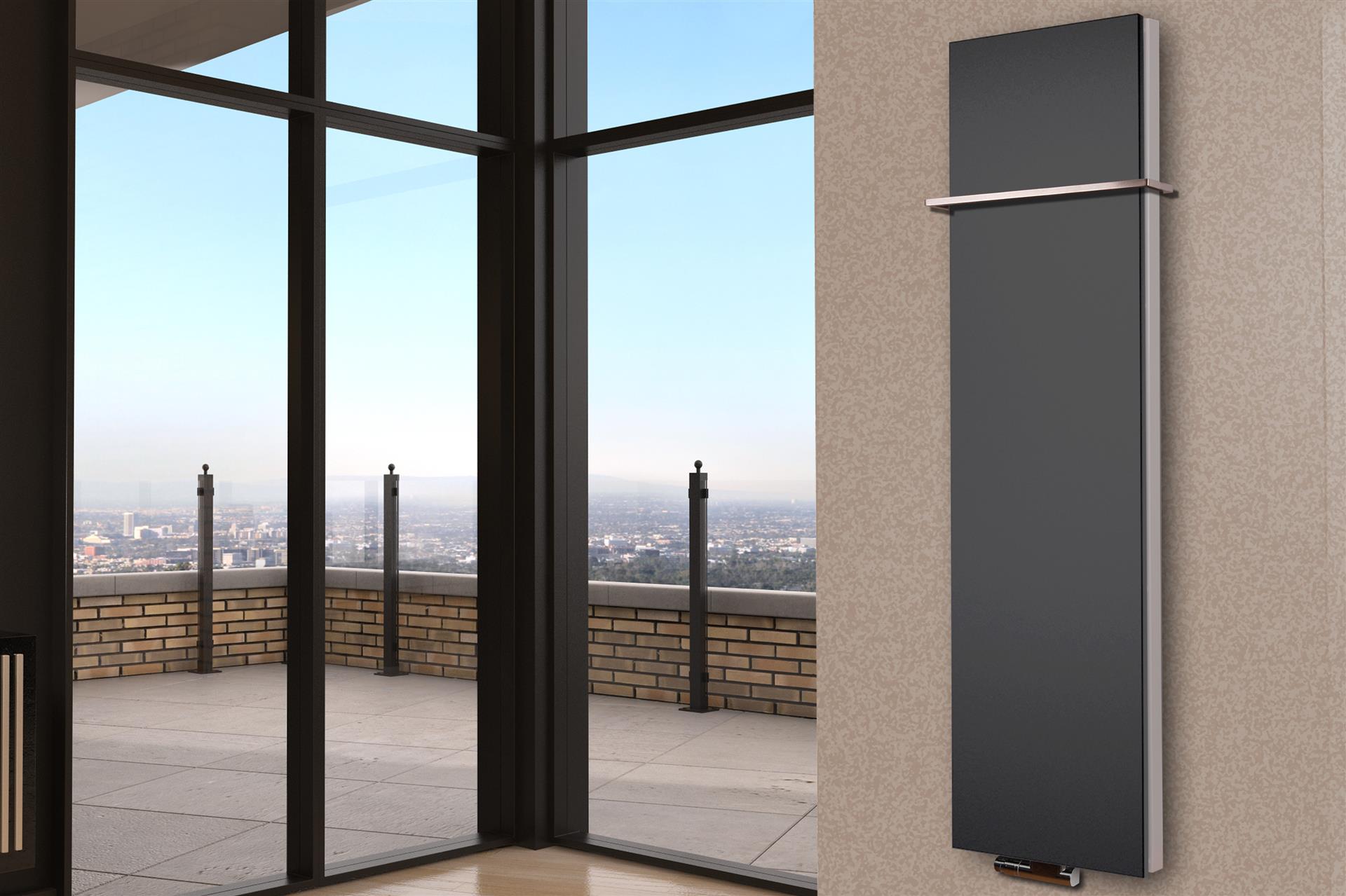 BADHEIZKÖRPER Design Mirror Steel 6 180x47cm 1964 Watt anthrazit (+1 Halter 15mm) SZAGATO Designheizkörper Handtuchheizkörper mit Mittelanschluss