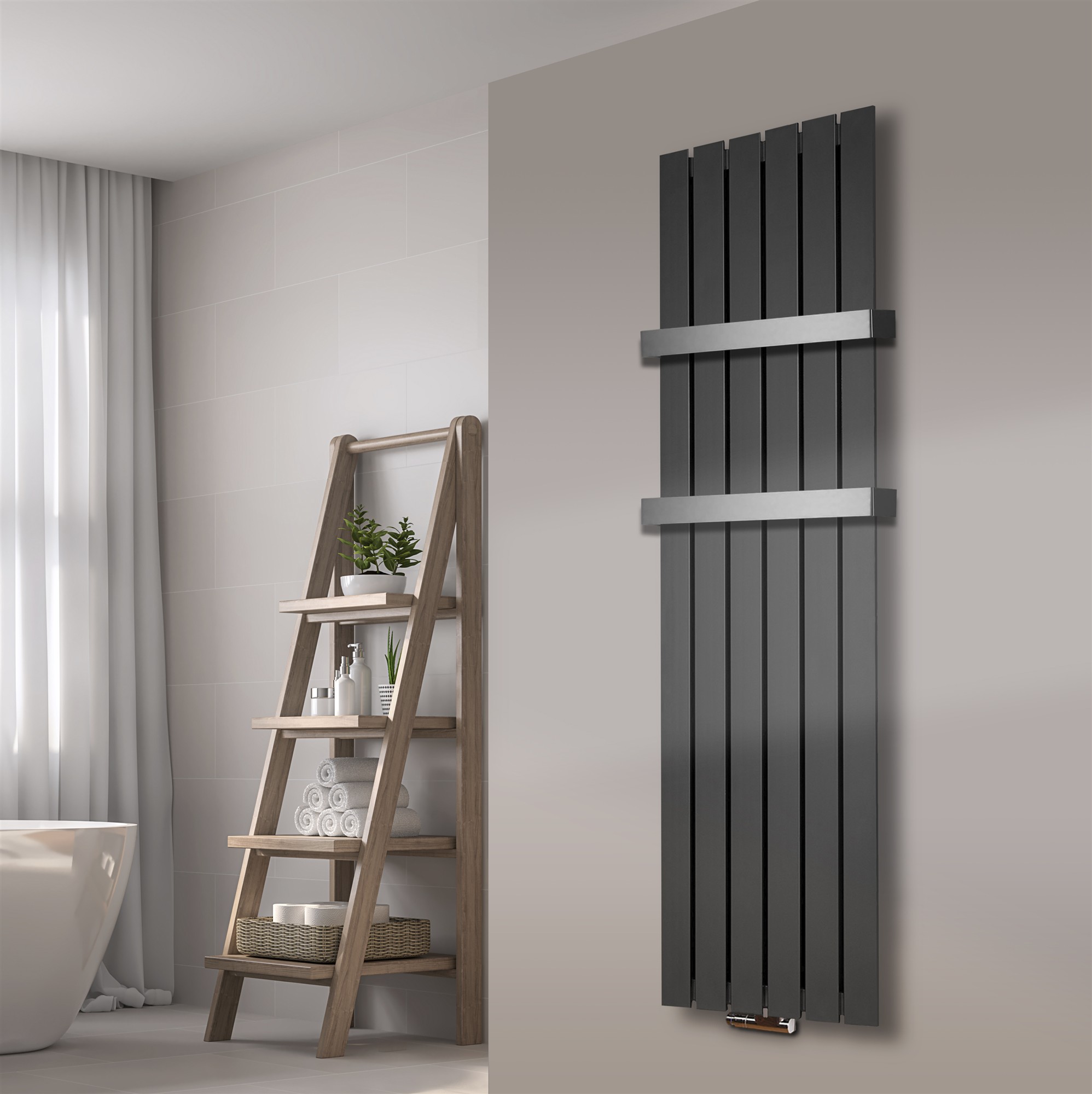 BADHEIZKÖRPER Design Peking 3 180x47cm anthrazit - moonstone (+2 Halter 50mm) SZAGATO Handtuchheizkörper mit Mittelanschluss Handtuchwärmer