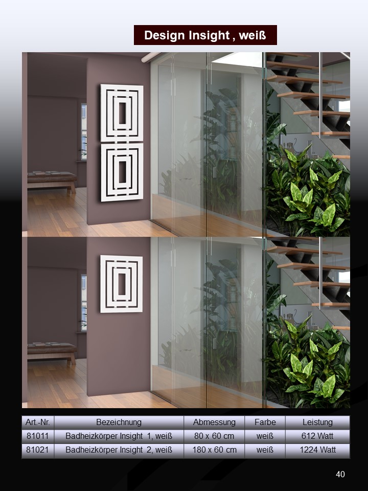 BADHEIZKÖRPER Design Insight 2 162x60cm 1224 Watt weiß (+ 2 Knopfhalter) SZAGATO Designheizkörper Handtuchheizkörper Mittelanschluss Handtuchwärmer