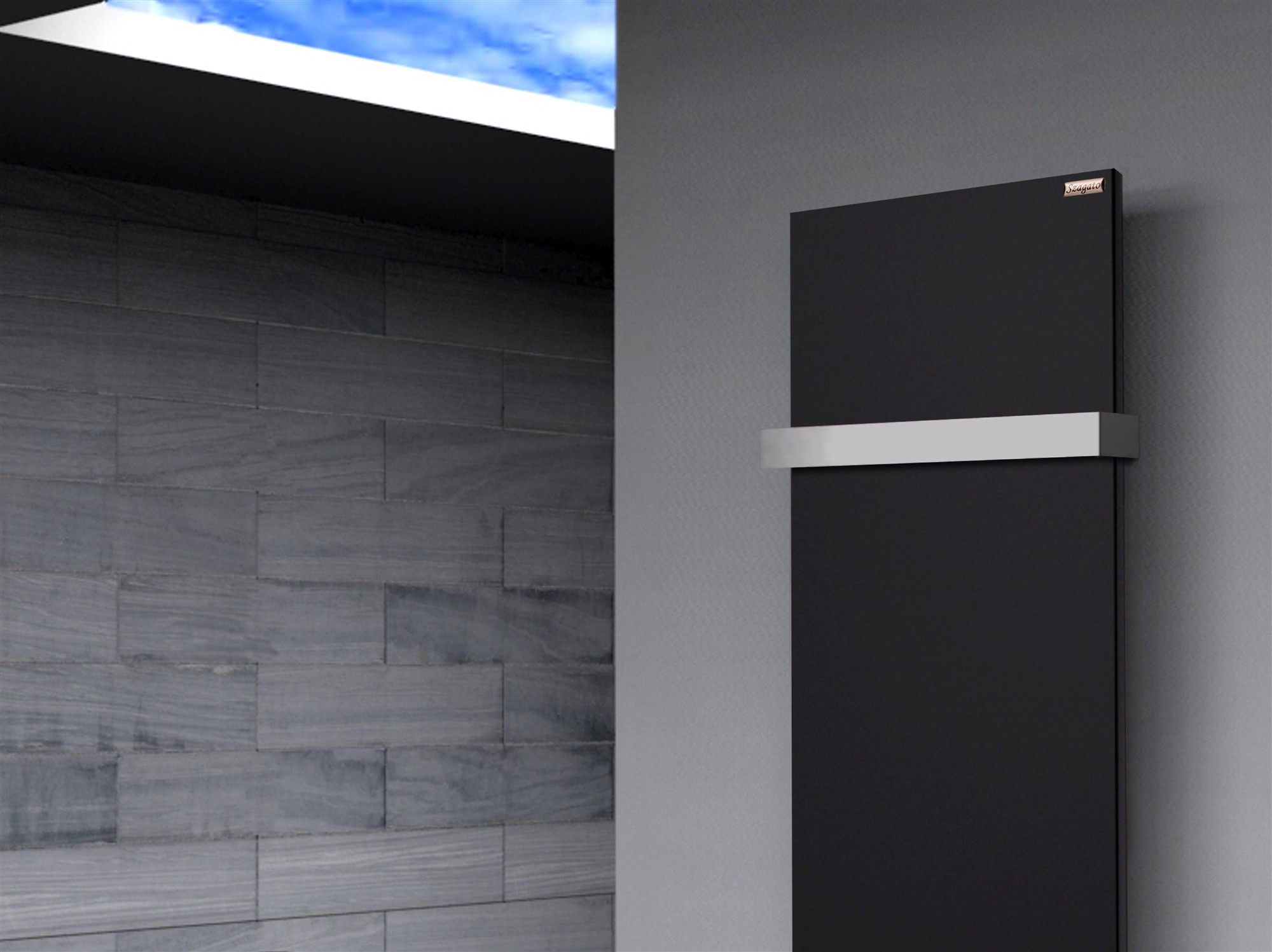 BADHEIZKÖRPER Design Mirror Steel 2 120x47cm 799 Watt schwarz (+1 Halter 50mm) SZAGATO Designheizkörper Handtuchheizkörper mit Mittelanschluss