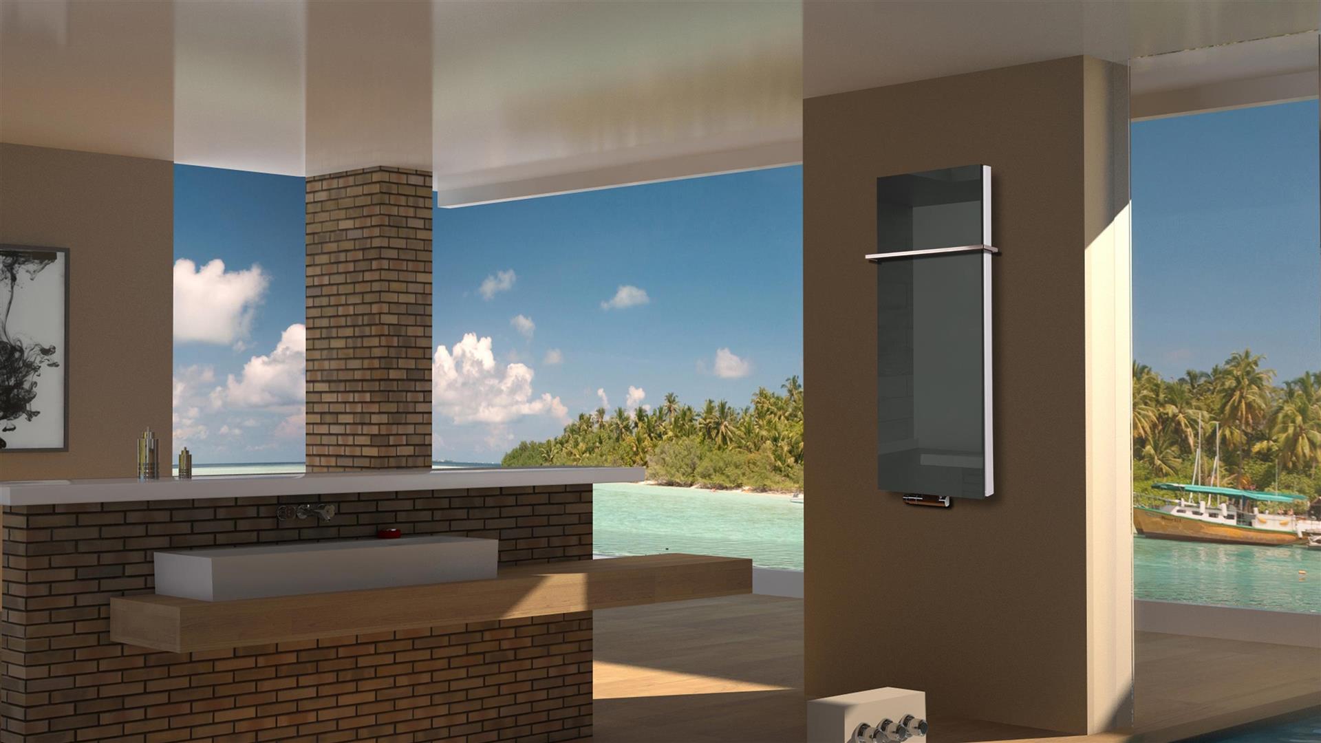 BADHEIZKÖRPER Glas Montevideo 5 Glasfront 120x47cm 1458Watt anthrazit - moonstone +1 Halter 15mm SZAGATO Designheizkörper mit Mittelanschluss