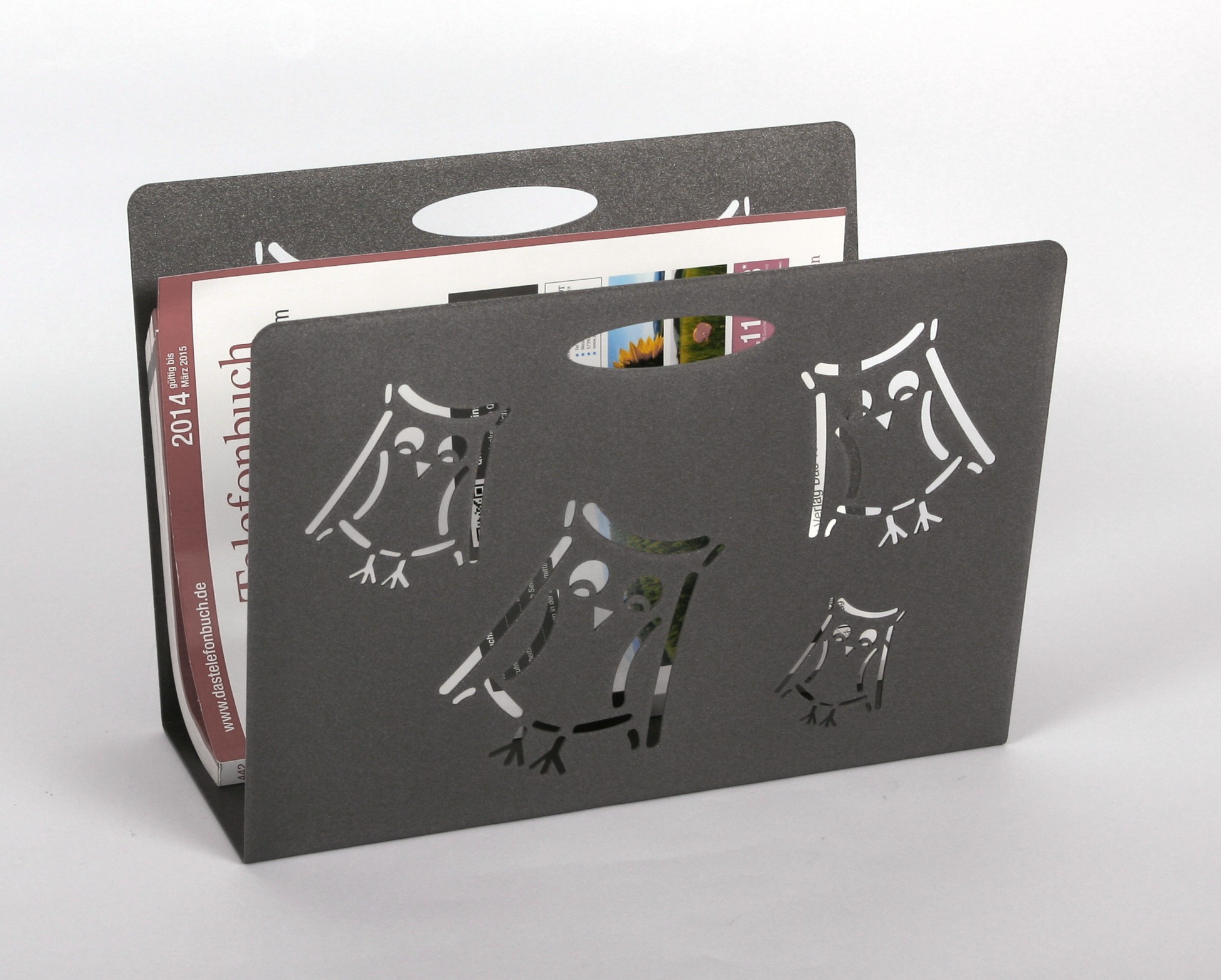 Zeitungsständer Eule 23x32x12cm grau SZAGATO Made in Germany  Zeitschriftenständer Metall Zeitschriftenhalter Zeitungshalter modern