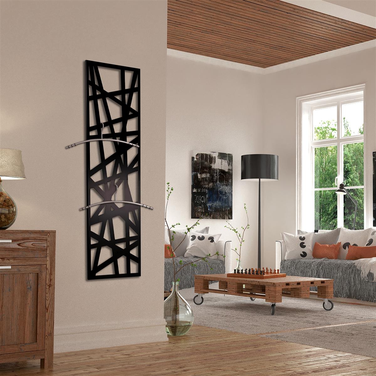 Wandgarderobe Design Stripes 140x40cm schwarz SZAGATO Made in Germany Garderobenpaneel Garderobenleiste Garderobenleisten Flurgarderobe Garderobe