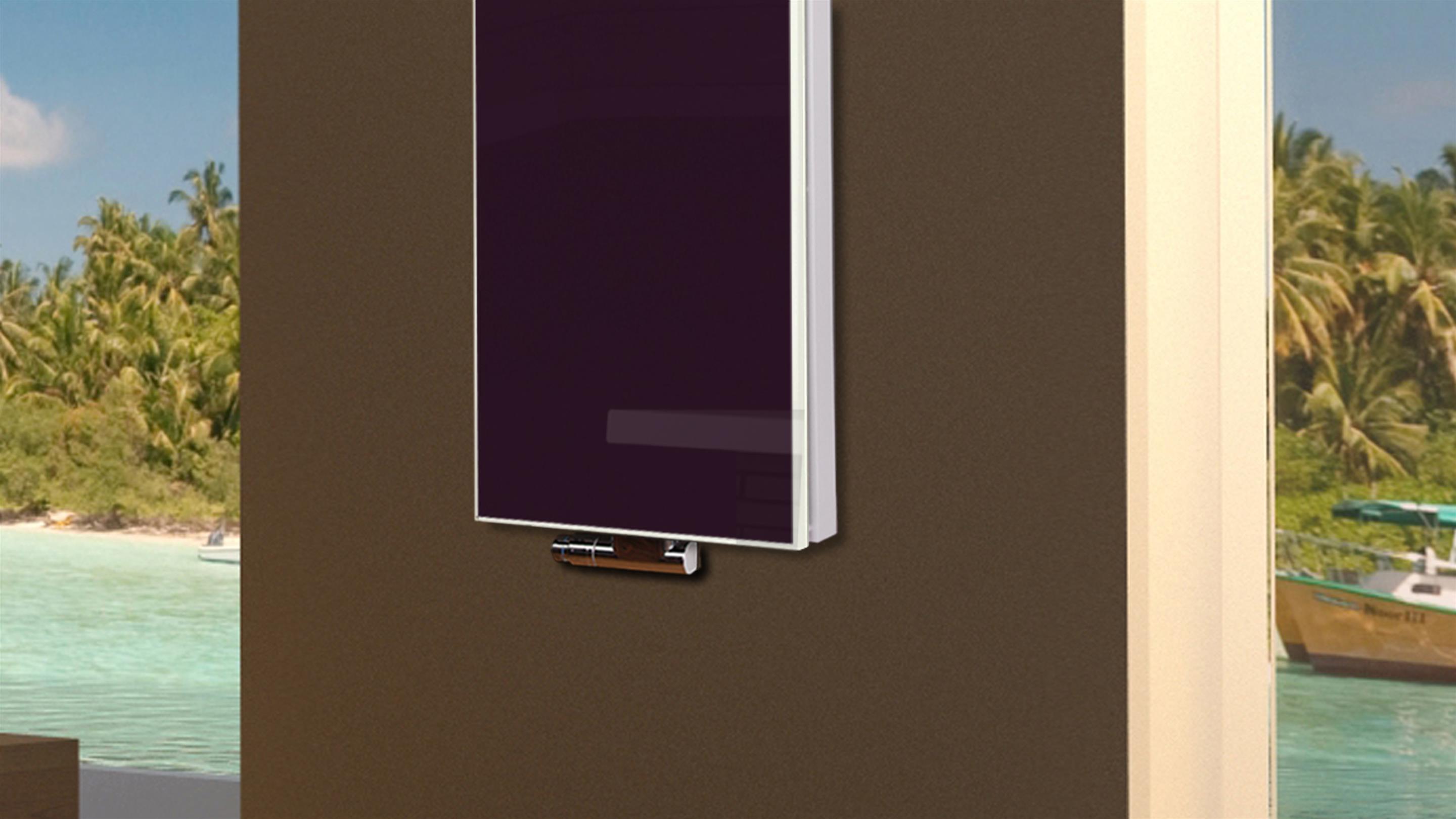 BADHEIZKÖRPER mit Glas Montevideo 5 Glasfront 120x47cm 1458 Watt violett SZAGATO Design Heizkörper Handtuchheizkörper Mittelanschluss Handtuchwärmer