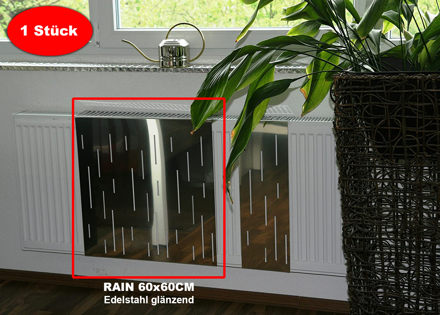 Heizkörperverkleidung Edelstahl glänzend 60 x 60cm Design Rain (1 Stück) SZAGATO Heizungsverkleidung Verkleidung Heizkörper Abdeckung für Heizkörper