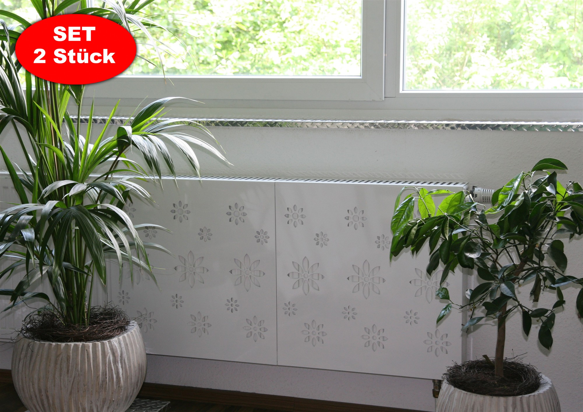 Heizkörperverkleidung 60 x 60cm Design Flower weiß (SET=2 Stück) SZAGATO Heizungsverkleidung  Verkleidung Heizkörper Abdeckung für Heizkörper