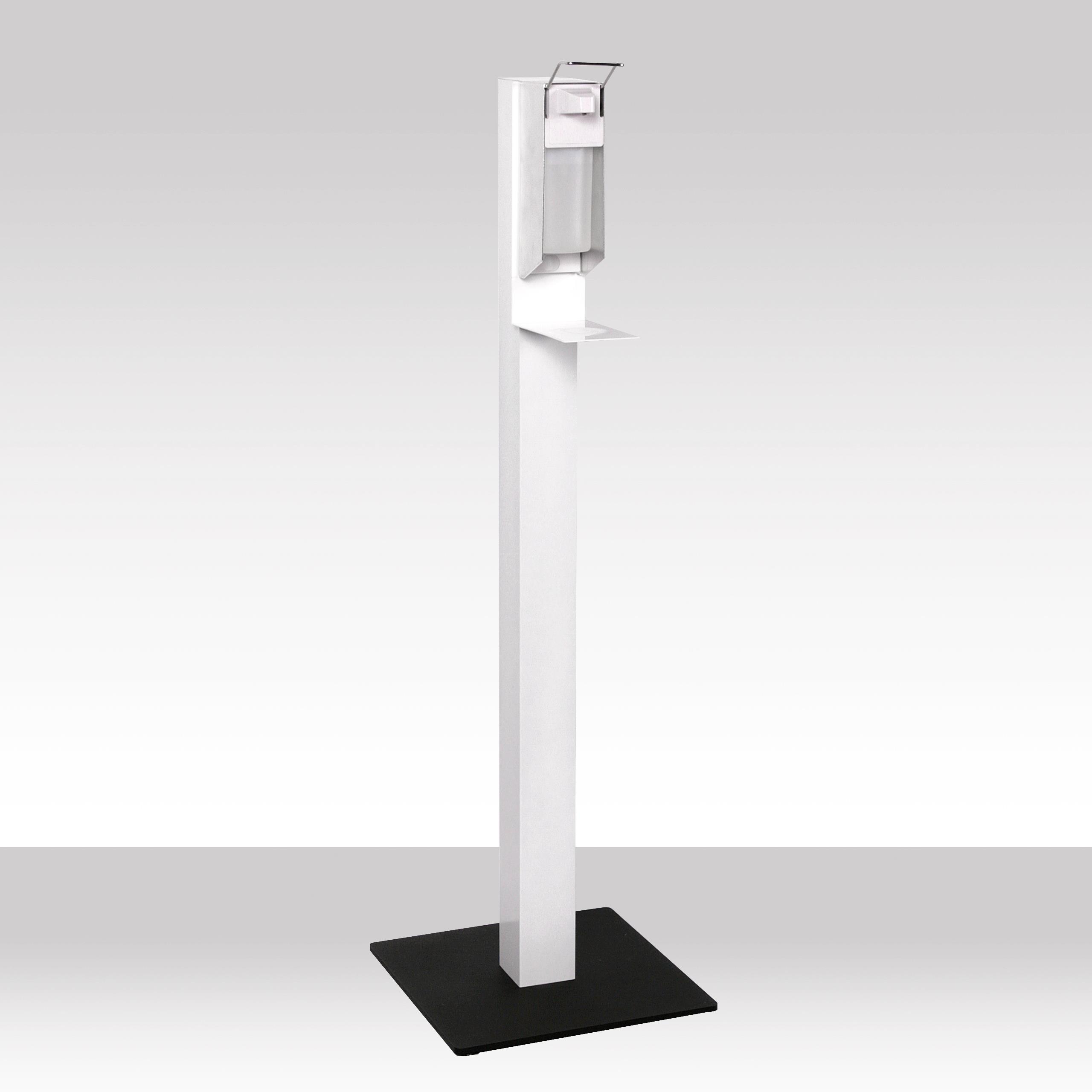 Desinfektionsmittelspender Quadrat HxBxT 118x36x36cm Alu weiß  3  + Spender Szagato Hygienesäule Desinfektionsspender Handdesinfektionsspender