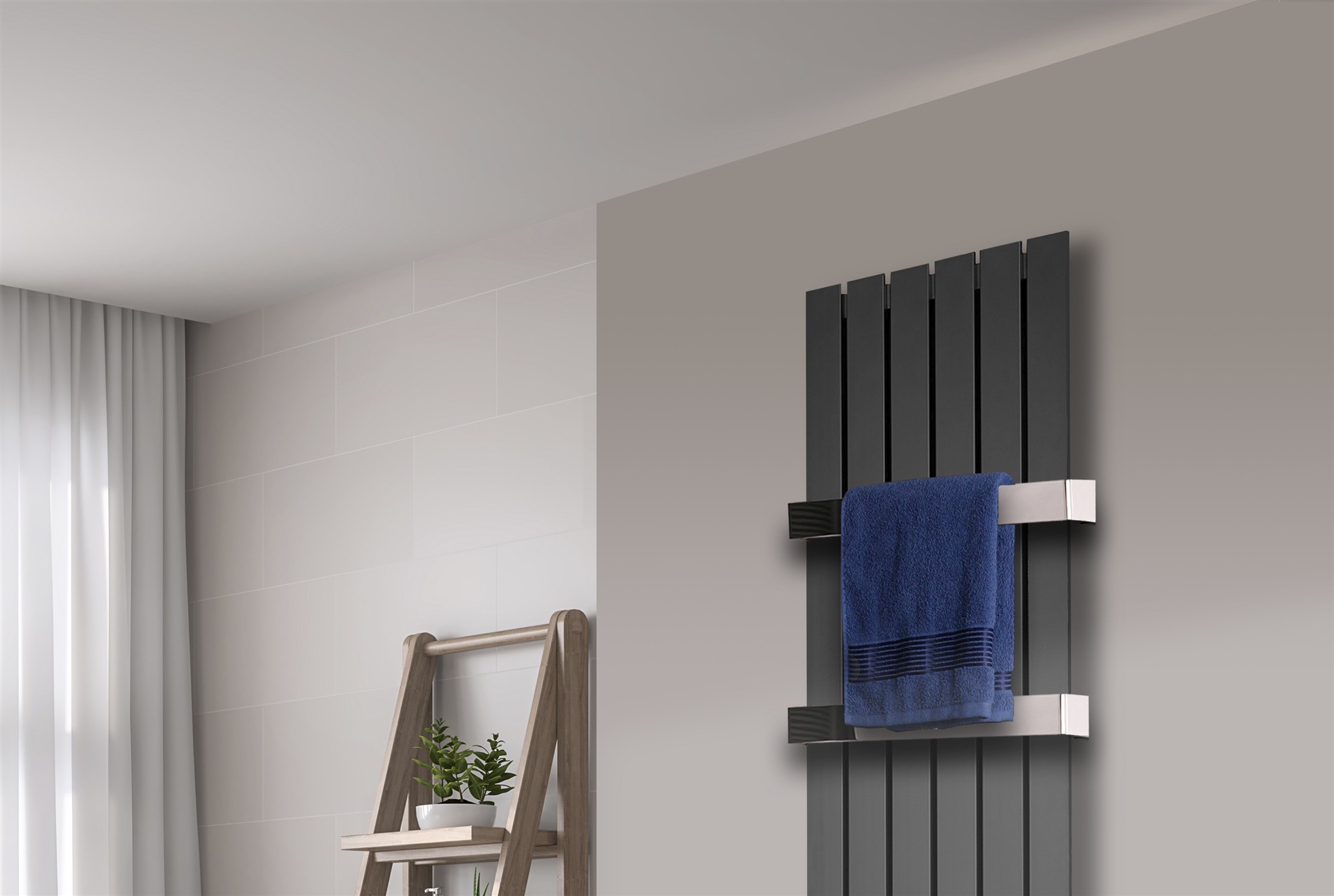 BADHEIZKÖRPER Design Peking 3 180x47cm anthrazit - moonstone (+2 Halter 50mm Hochglanz) SZAGATO Handtuchheizkörper mit Mittelanschluss