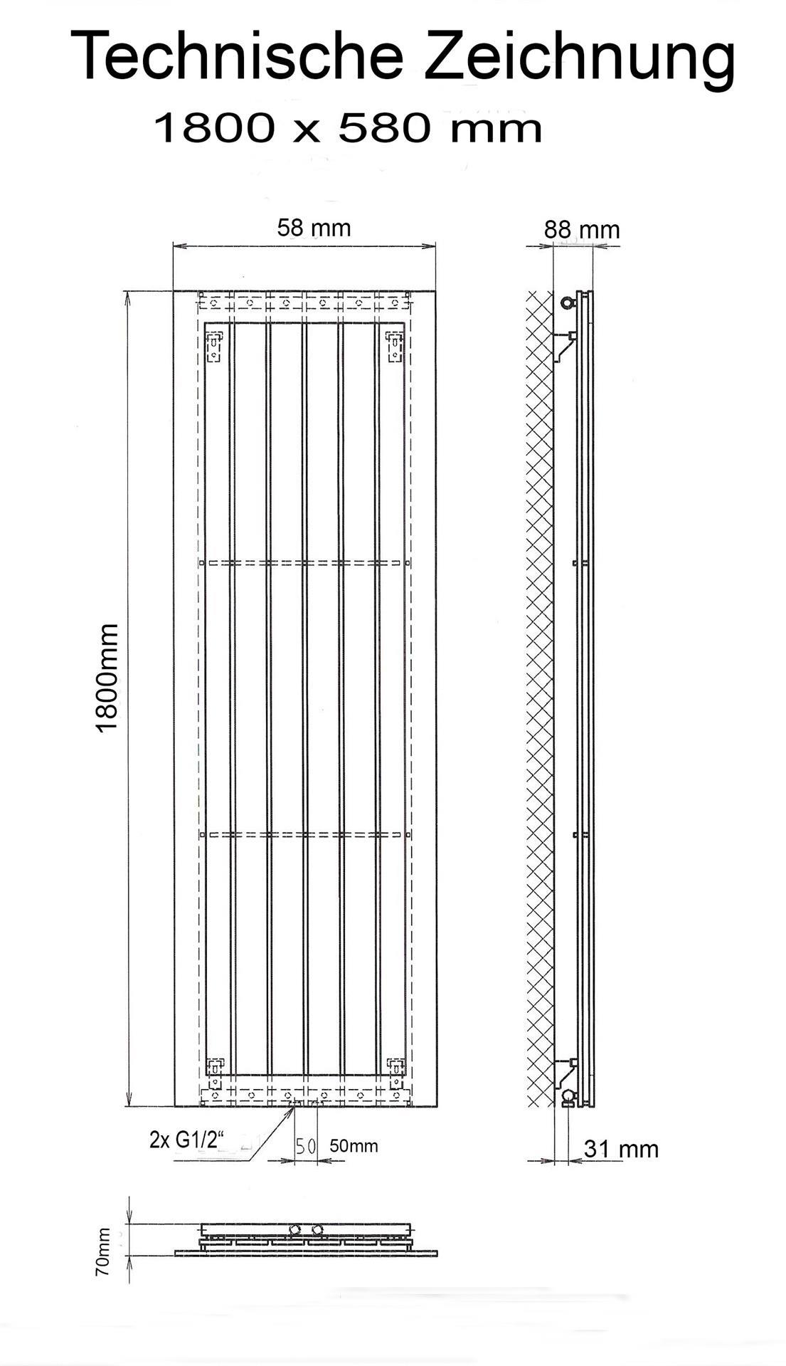 BADHEIZKÖRPER Design Frame 180x65cm 1460 Watt weiß SZAGATO Designheizkörper Handtuchheizkörper mit Mittelanschluss Handtuchwärmer