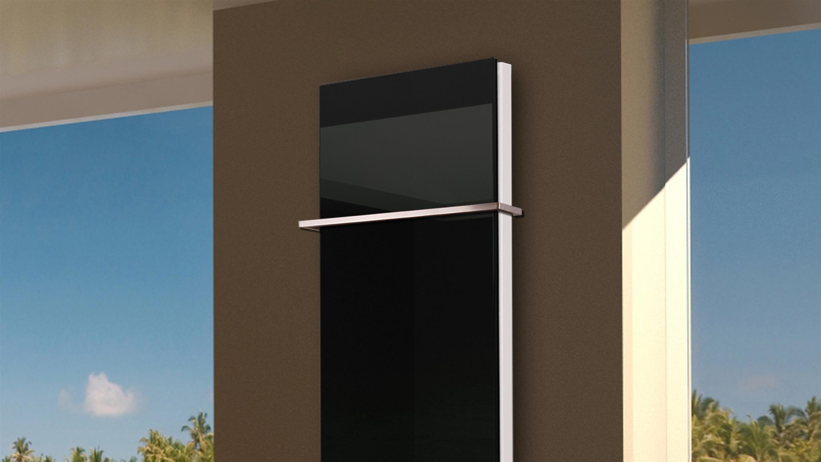 BADHEIZKÖRPER mit Glas Montevideo 6 Glasfront 180x47cm 1964 Watt schwarz +1 Halter 15mm SZAGATO Designheizkörper Handtuchheizkörper Mittelanschluss