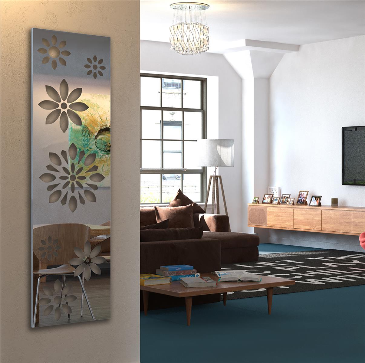 Garderobe Wandgarderobe Design Flower 140x40cm Edelstahl SZAGATO Garderobe Metall Wand Garderobenpaneel Garderobenleiste Flurgarderobe Flur