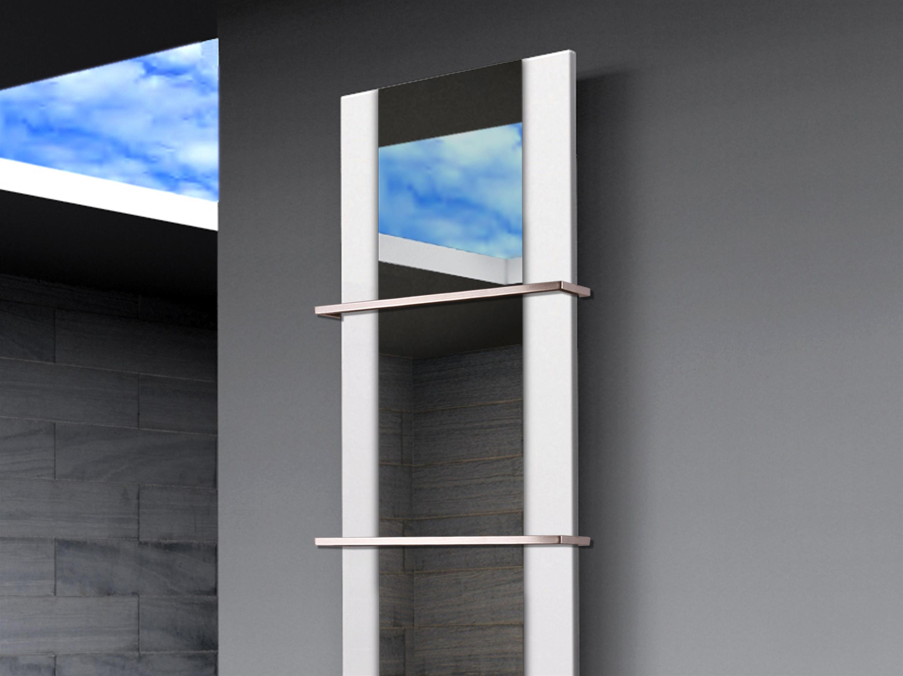 BADHEIZKÖRPER mit Spiegel Design Singapur 3 180x47cm 1118 Watt weiß  (+2 Halter 15mm) SZAGATO Designheizkörper mit Mittelanschluss Handtuchwärmer