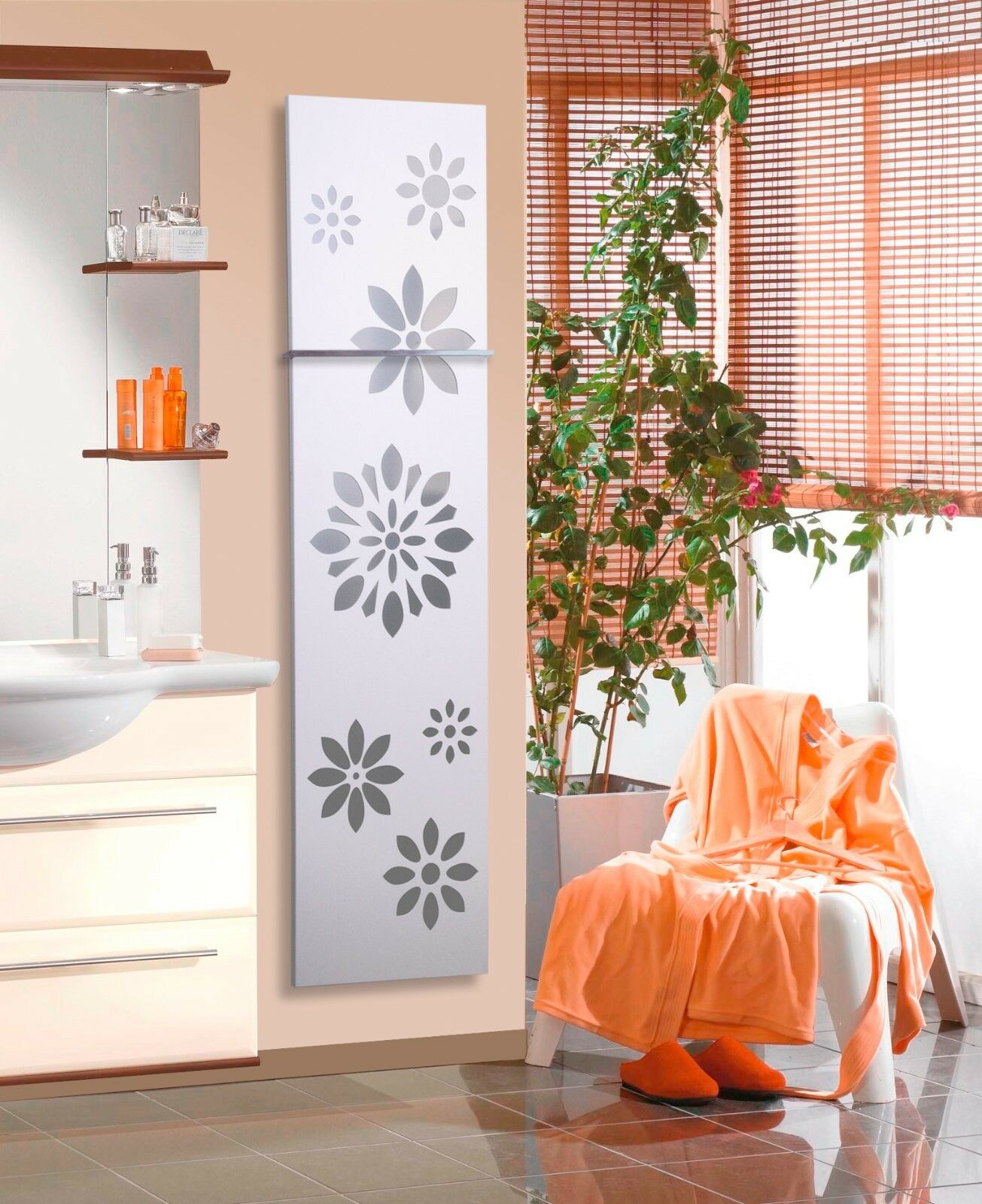 BADHEIZKÖRPER Design Flower 3 180x47cm 1118 Watt weiß (+1 Halter 15mm) SZAGATO Designheizkörper Handtuchheizkörper mit Mittelanschluss Handtuchwärmer