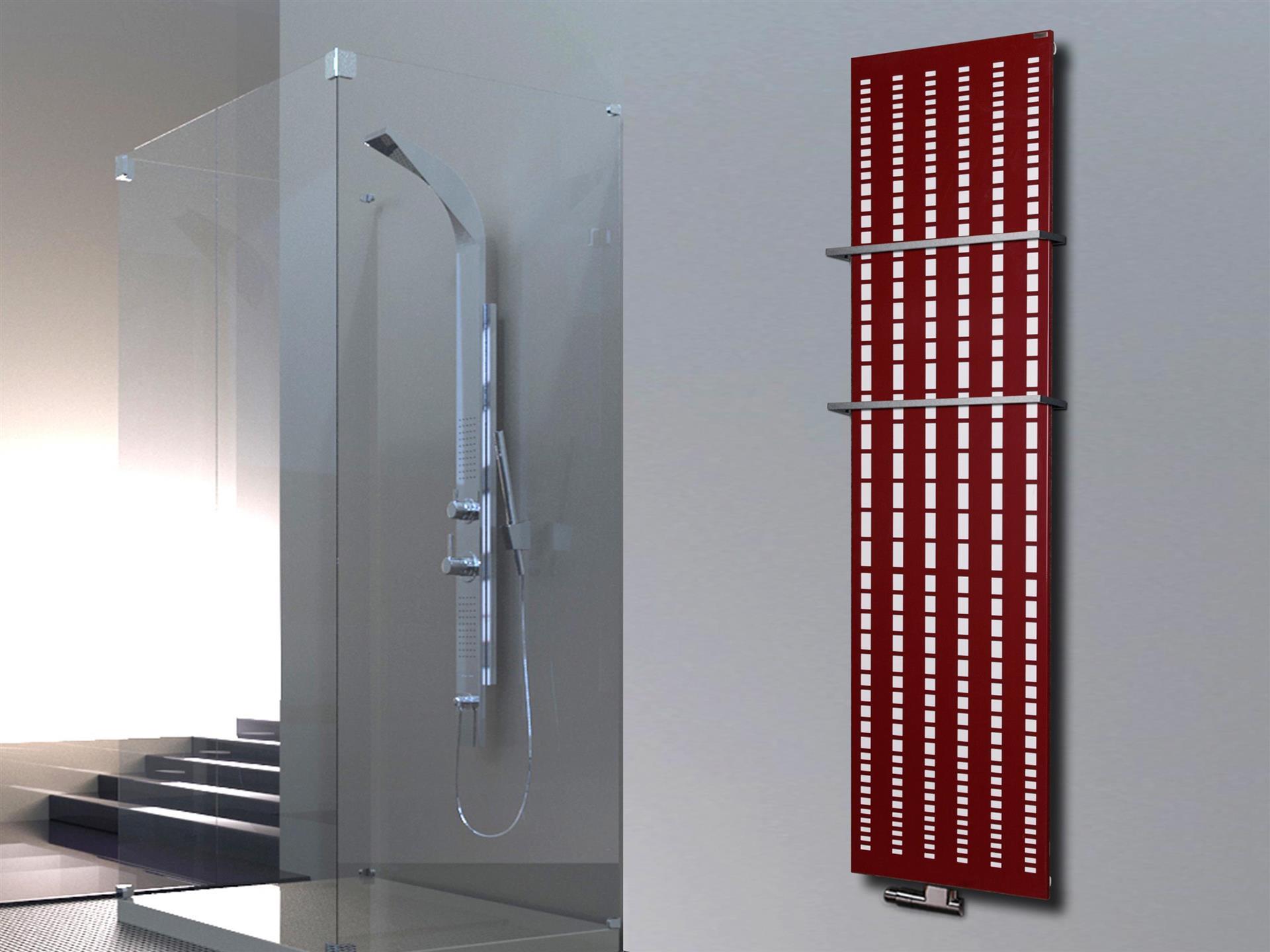 BADHEIZKÖRPER Design broken Mirror 3 180x47cm 1118 Watt rot +2 Halter 15mm SZAGATO Designheizkörper Handtuchheizkörper Mittelanschluss Handtuchwärmer