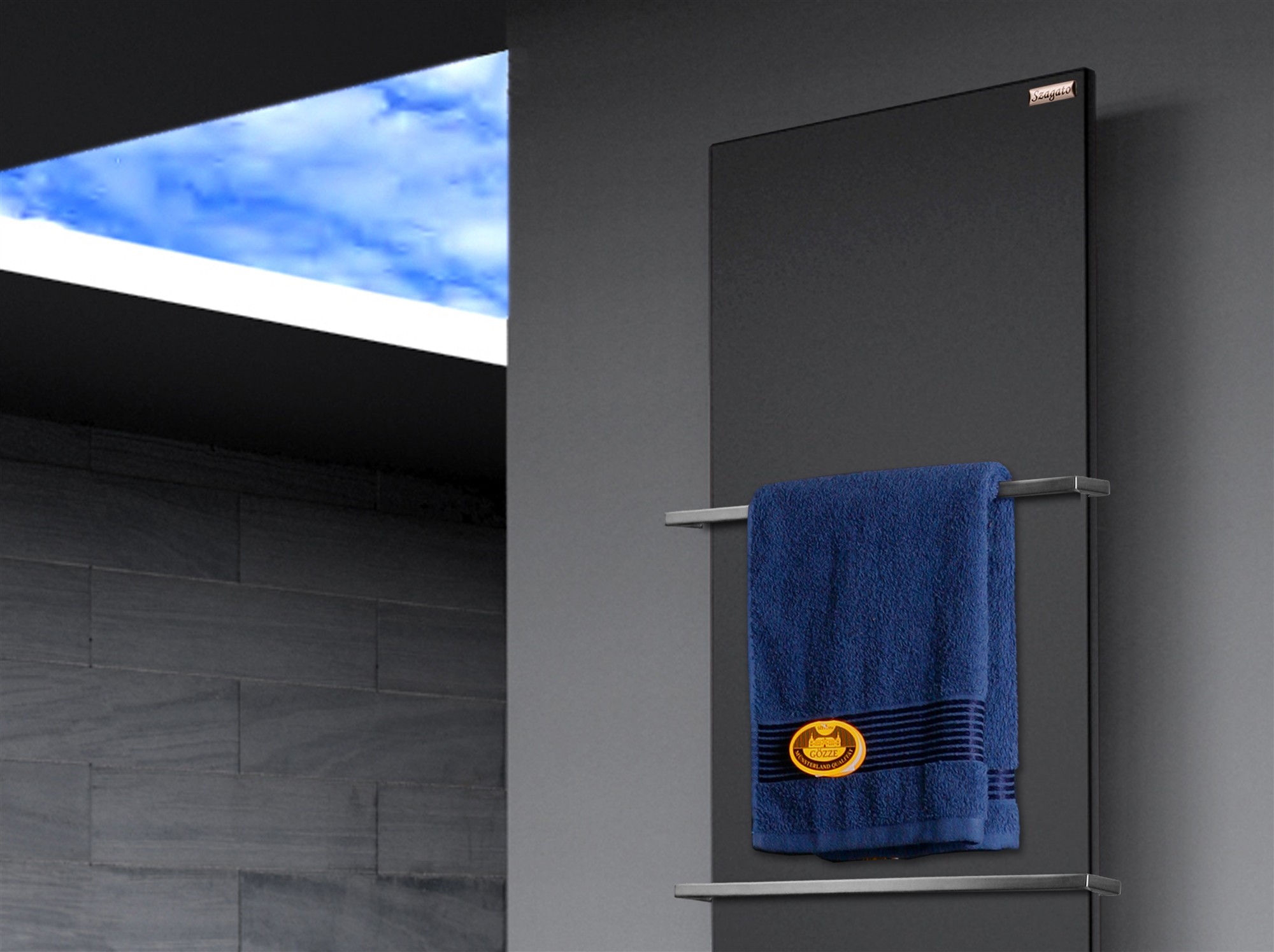 BADHEIZKÖRPER Design Mirror Steel 3 180x47cm 1118 Watt schwarz (+2 Halter 15mm) SZAGATO Handtuchheizkörper mit Mittelanschluss Handtuchwärmer
