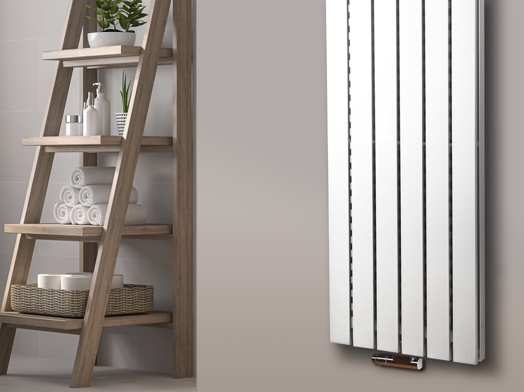 BADHEIZKÖRPER Design Peking 6 180x47cm 1964 Watt weiß (+2 Knopfhalter) SZAGATO Designheizkörper Handtuchheizkörper mit Mittelanschluss Handtuchwärmer