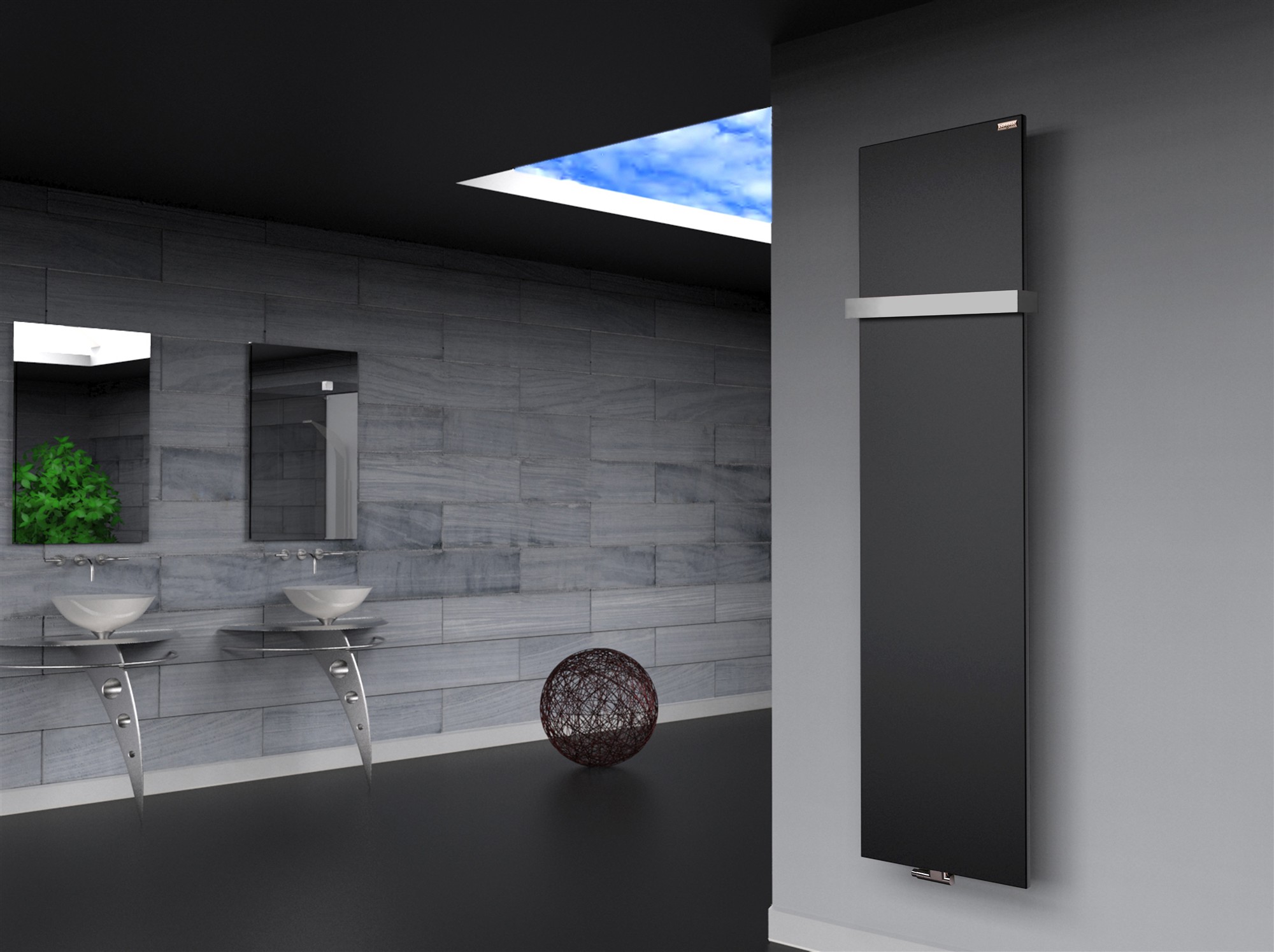 BADHEIZKÖRPER Design Mirror Steel 3 180x47cm 1118 Watt schwarz (+1 Halter 50mm) SZAGATO Handtuchheizkörper mit Mittelanschluss Handtuchwärmer