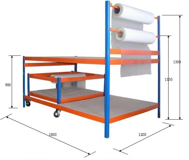 Packtisch 300 kg Profi 2 HxBxT 150x180x120cm SZAGATO inkl. Rollwagen 55x80x120cm blau - orange Verpackungstisch Verpackungsstation Pakete Pakettisch