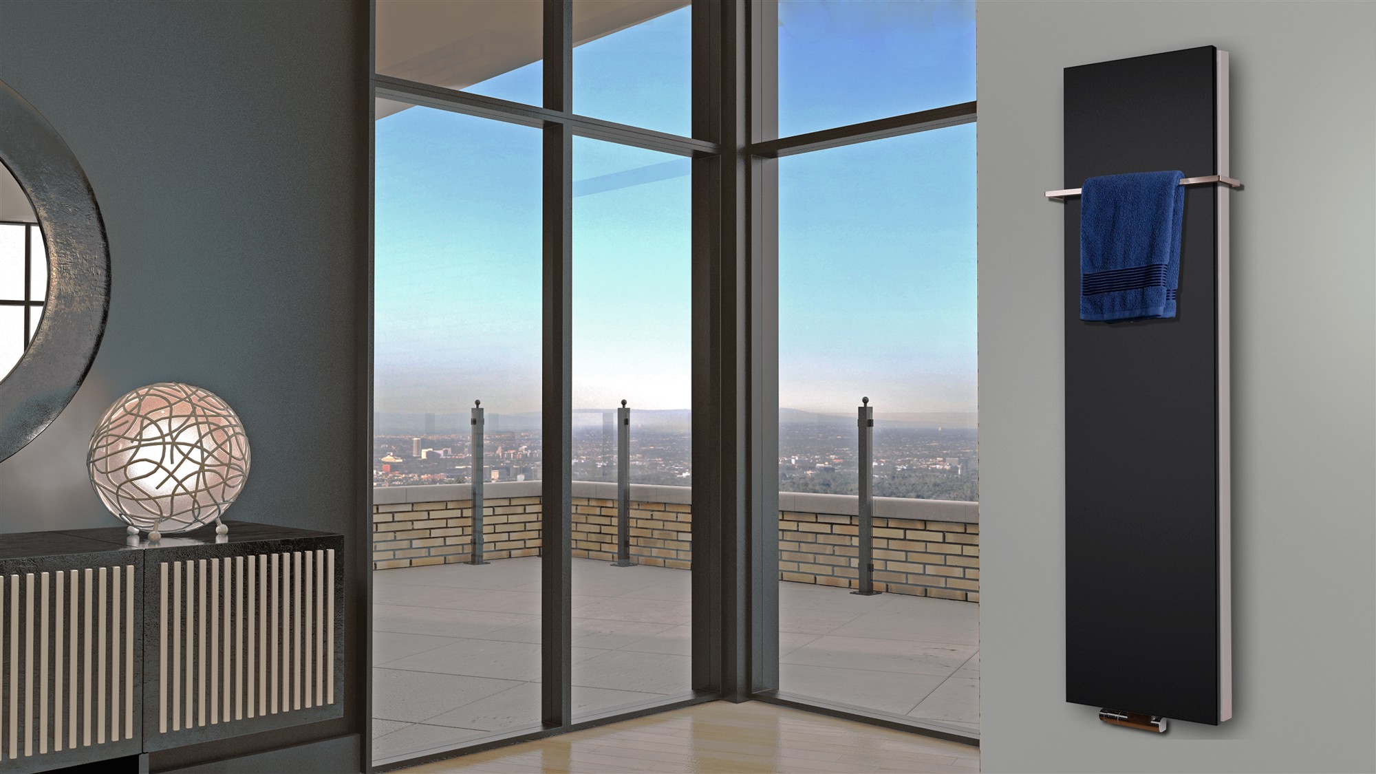 BADHEIZKÖRPER Design Mirror Steel 6 180x47cm 1964 Watt schwarz (+1 Halter 15mm) SZAGATO Designheizkörper Handtuchheizkörper mit Mittelanschluss