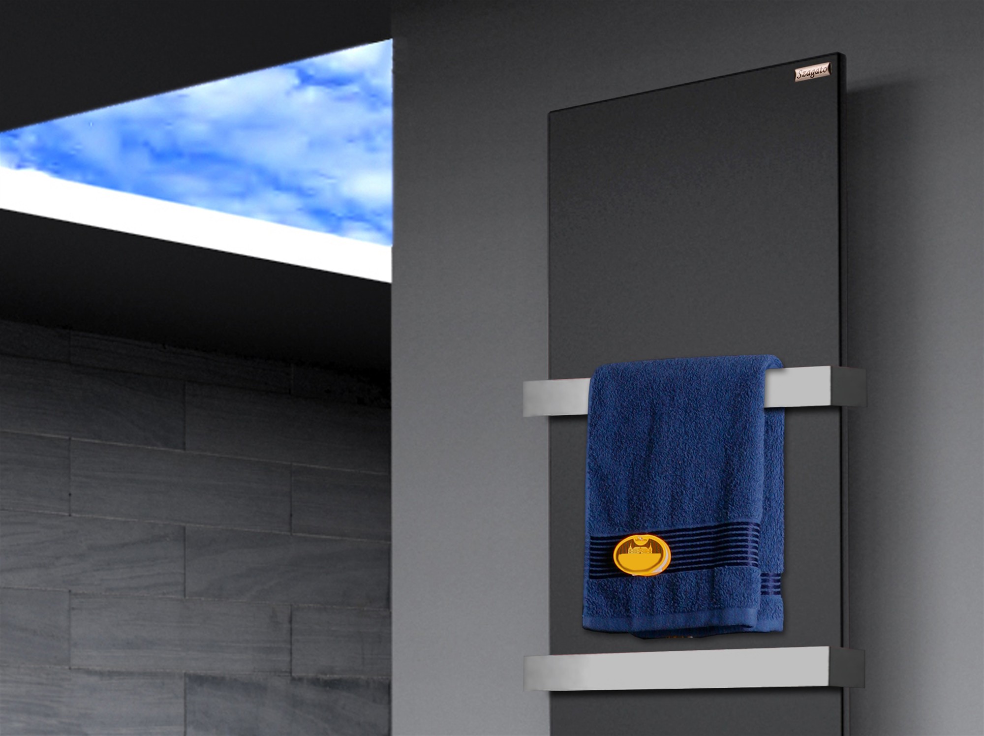 BADHEIZKÖRPER Design Mirror Steel 3 180x47cm 1118 Watt schwarz (+2 Halter 50mm) SZAGATO Handtuchheizkörper mit Mittelanschluss Handtuchwärmer
